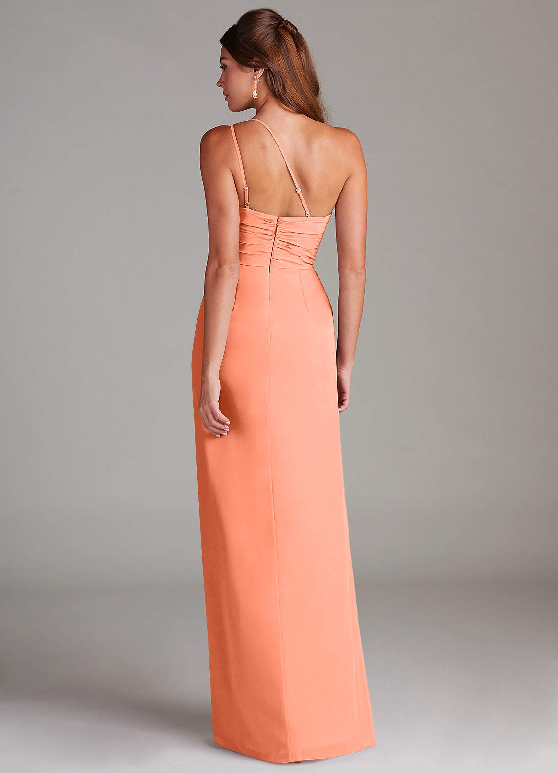 Azazie Eren Vestidos de damas de honor Vestido de Atardecer de Gasa de Corte Recto con Hombro unilateral image6