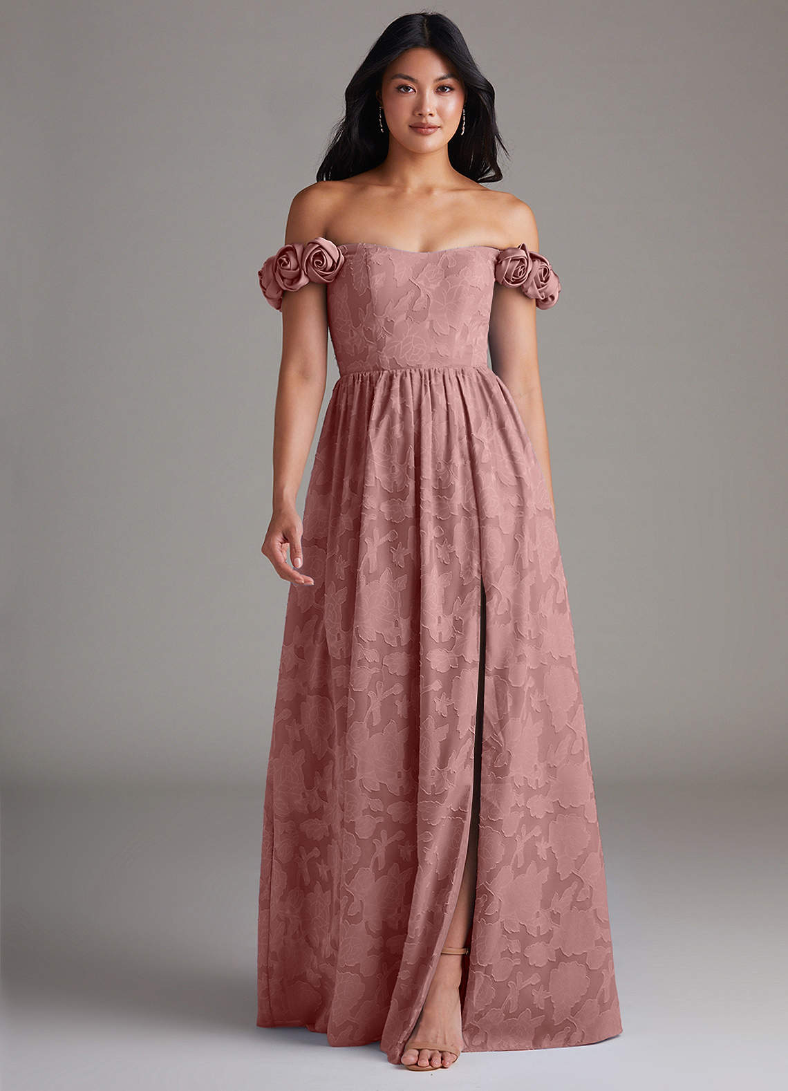 Azazie Autumn Vestidos de damas de honor Vestido de Rosa Polvorienta de Devorado Floral de Corte en A Convertible con Vestidos sin tirantes image1