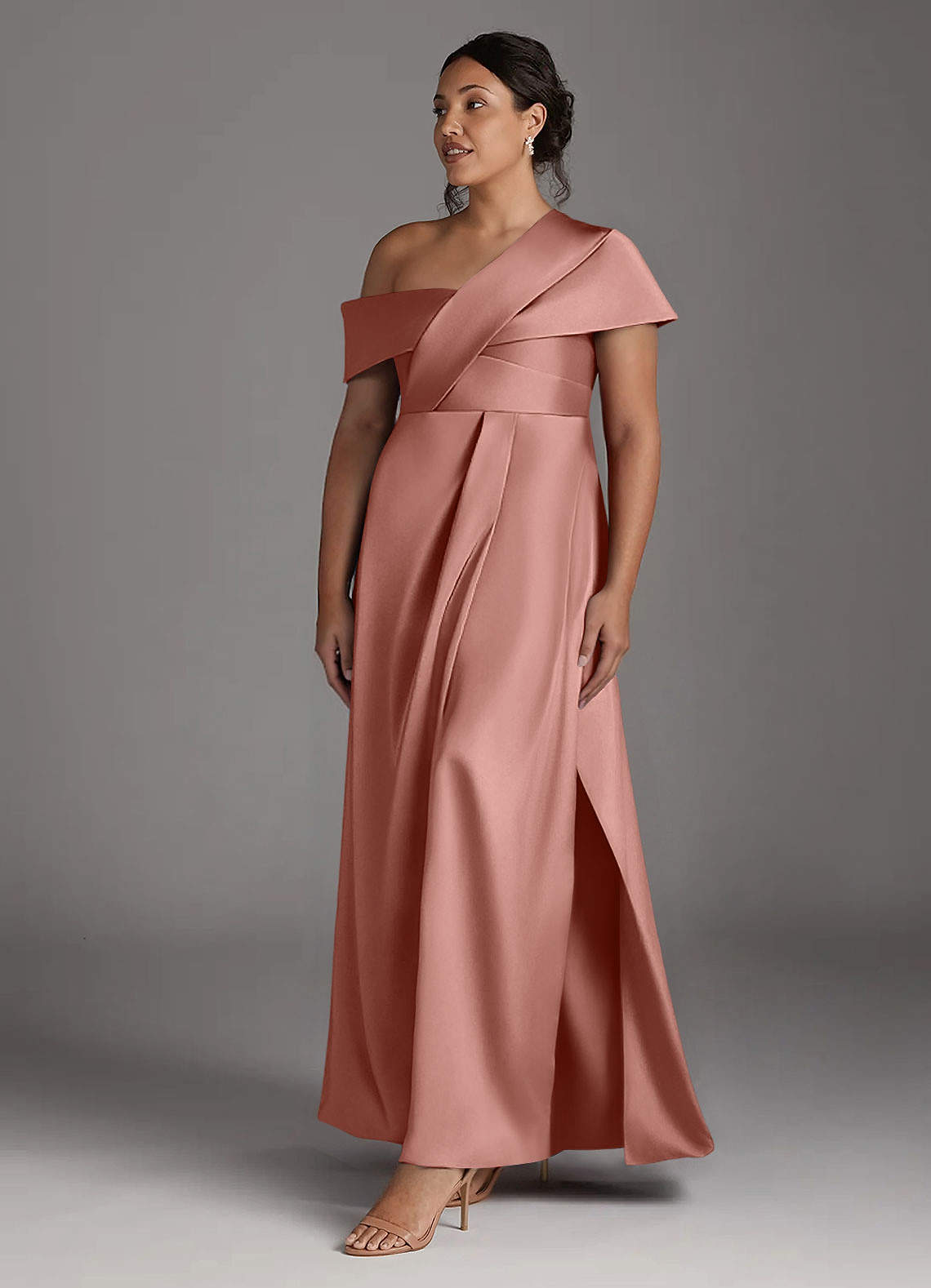 Azazie Milton Mother of the Bride Dresses Rosette A-Line Pleated Stretch Satin Dress image10