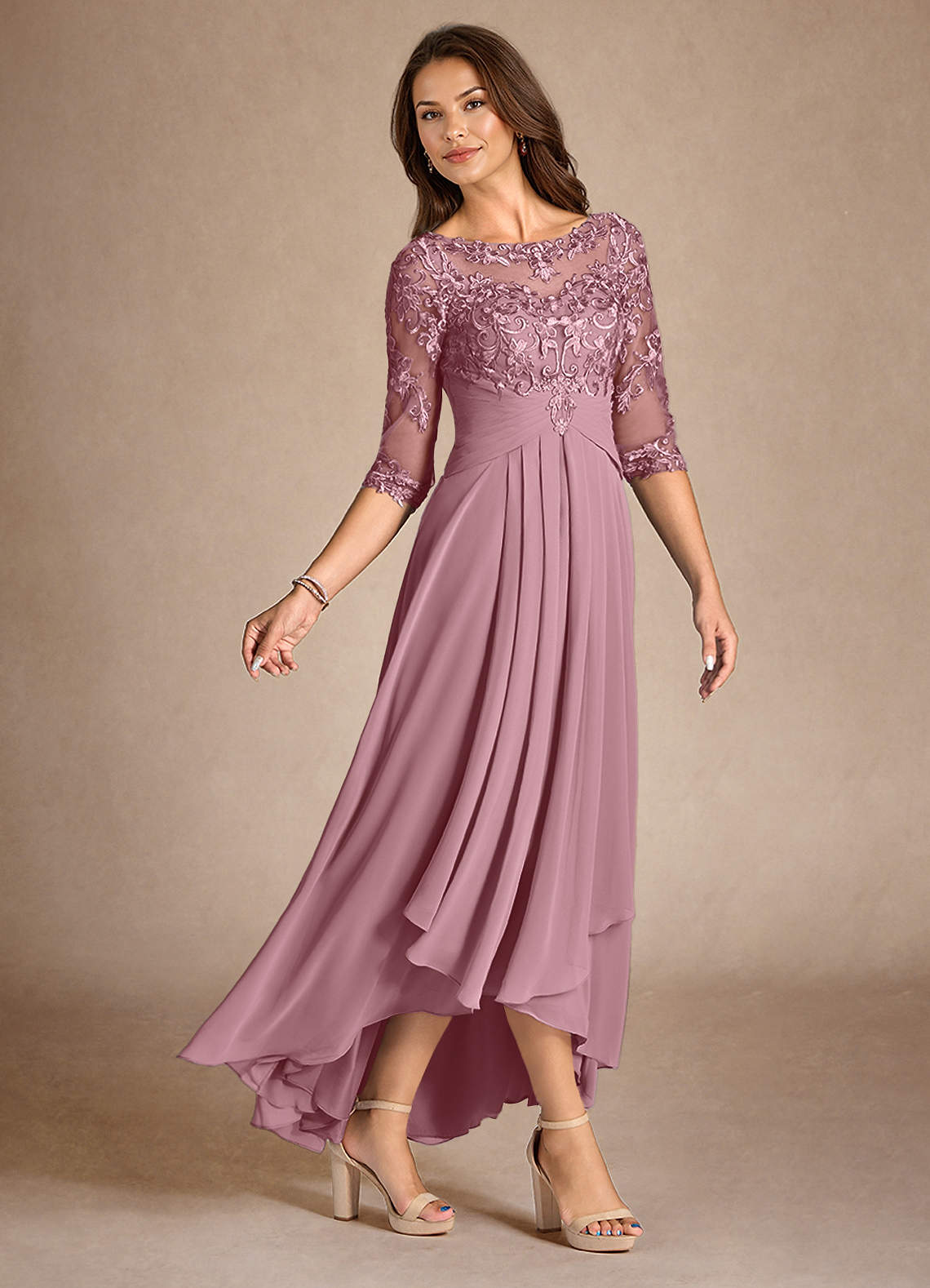 Azazie Marietta Mother of the Bride Dresses Vintage Mauve A-Line Lace Dress image1