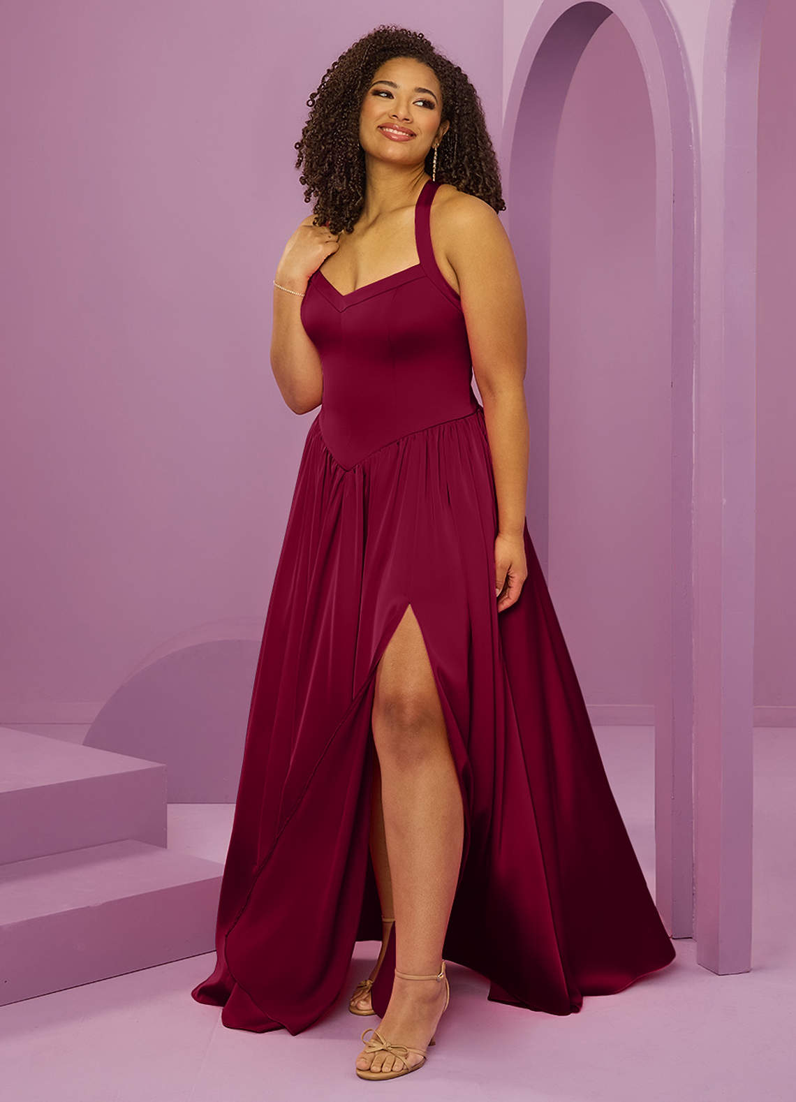 Barbie ♥ Azazie Bridesmaid Dresses Burgundy A-Line with Pockets Stretch Satin Dress image10