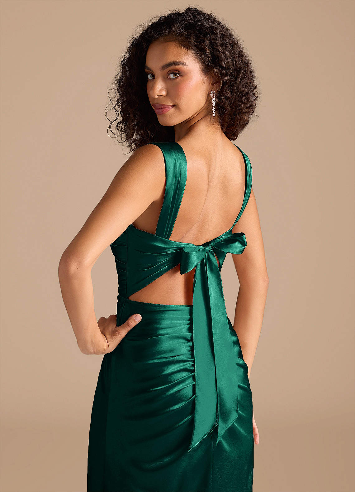 Azazie Jesaphine Emerald Metallic Satin Bridesmaid Dresses | Azazie