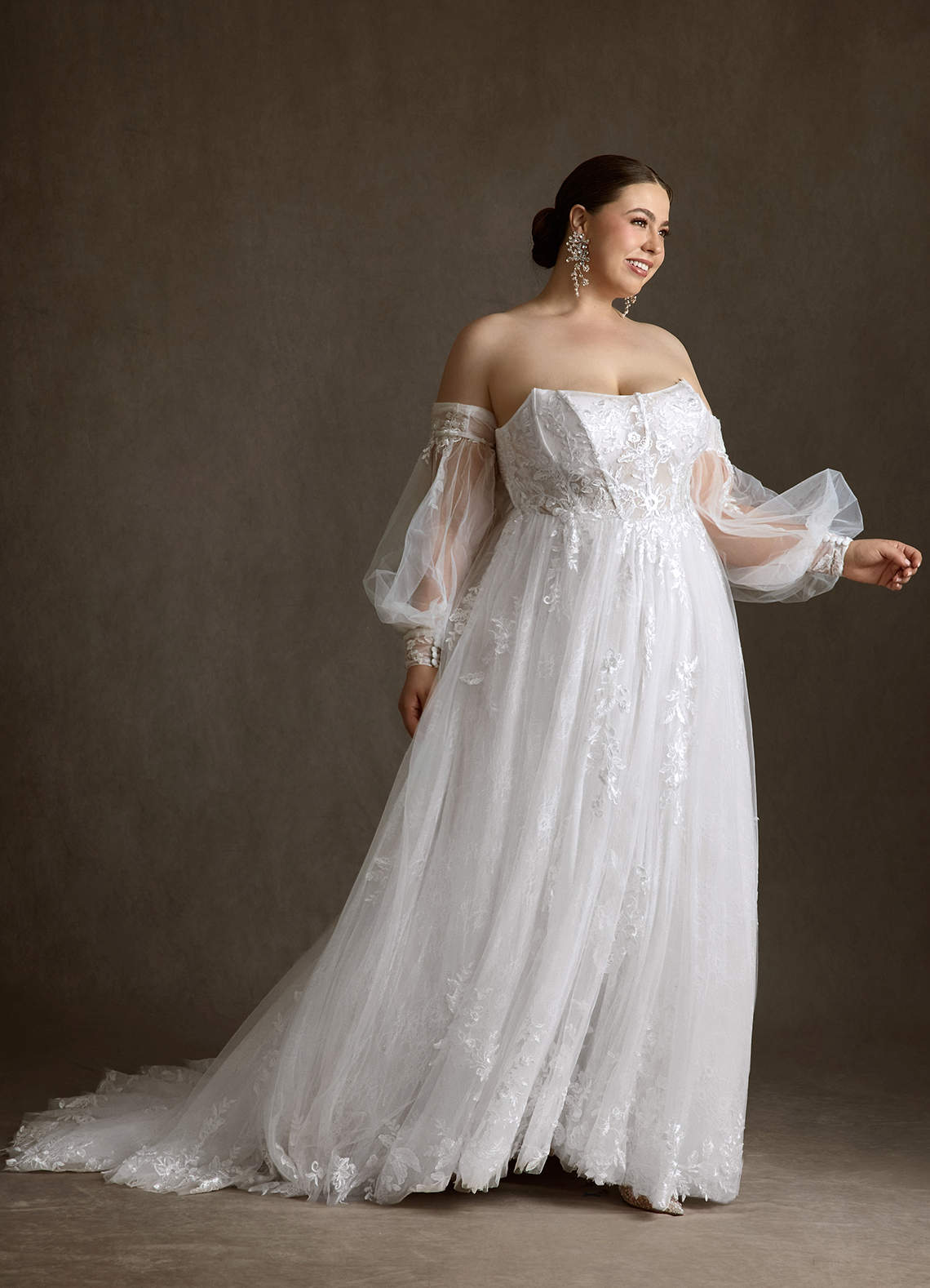 Azazie Elowyn Wedding Dresses Diamond White Ball-Gown Strapless Lace Dress image17