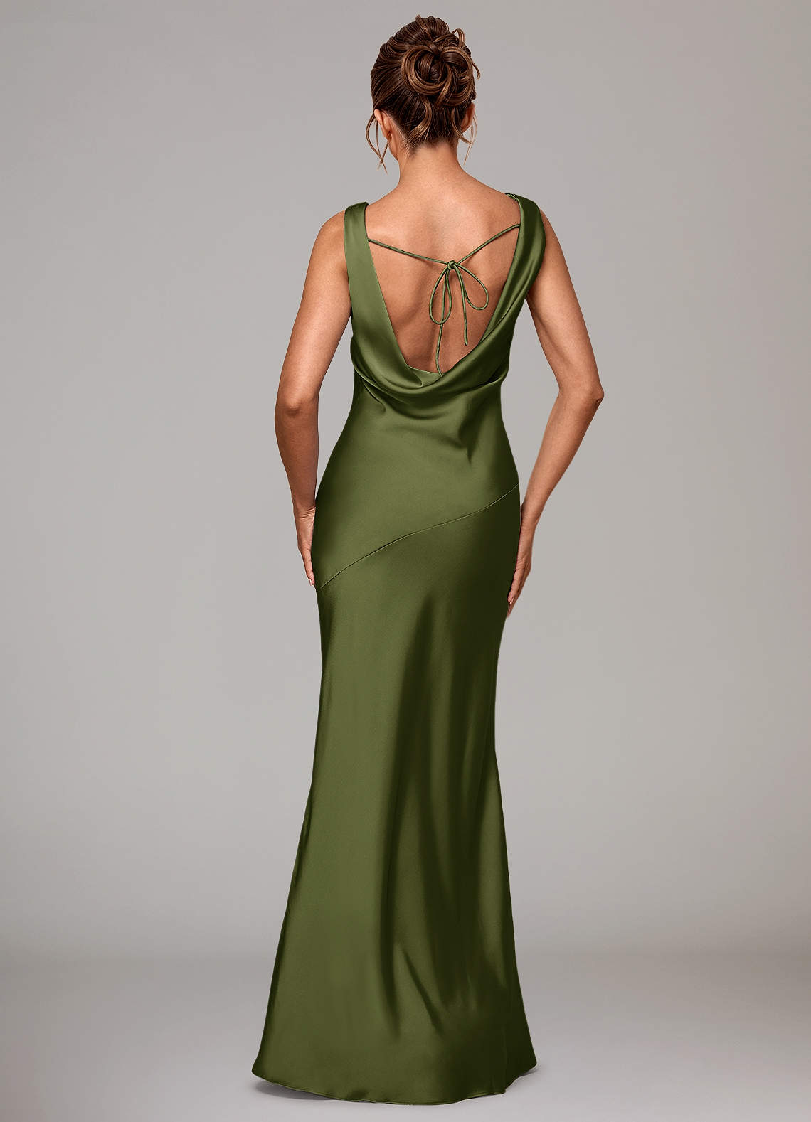Azazie Rylina Vestidos de madrinha de casamento Vestir Oliva de Cetim elástico de sereia image4