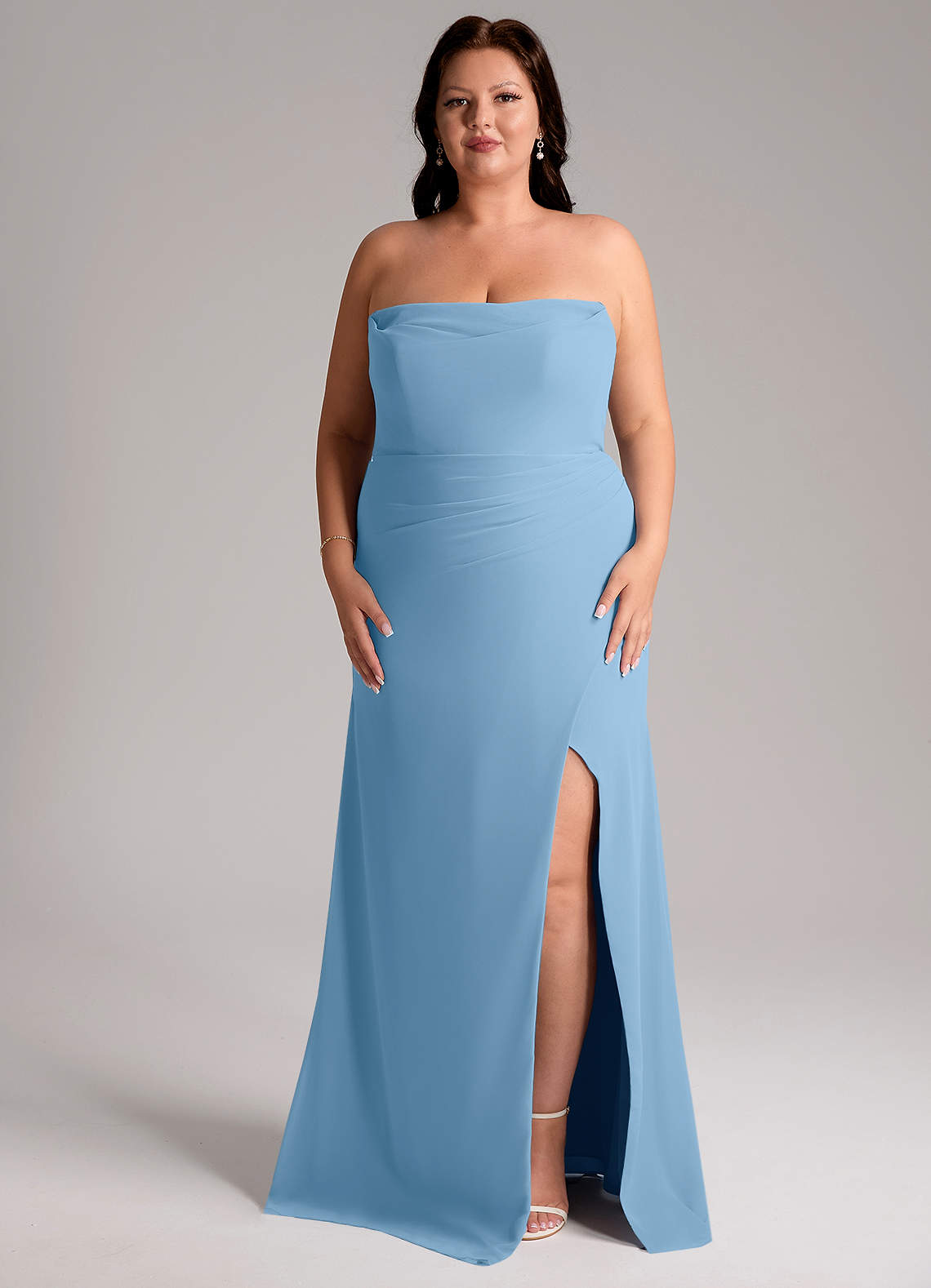 Azazie Leonis Bridesmaid Dresses Steel Blue Sheath Strapless Chiffon Convertible Dress image10