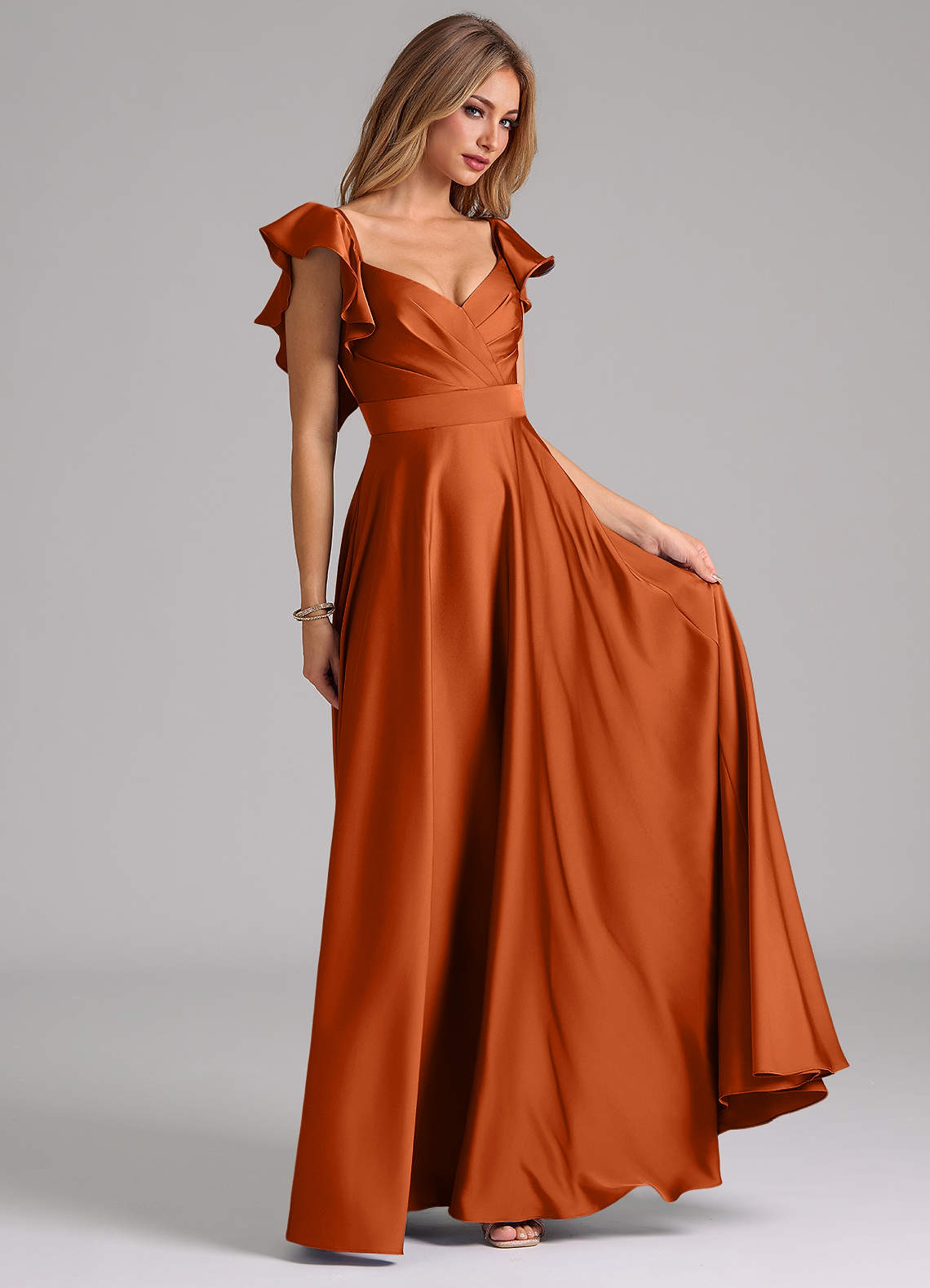 azazie burnt orange bridesmaid dresses Matte Recycled Satin Black Bridesmaid Swatch main image 1
