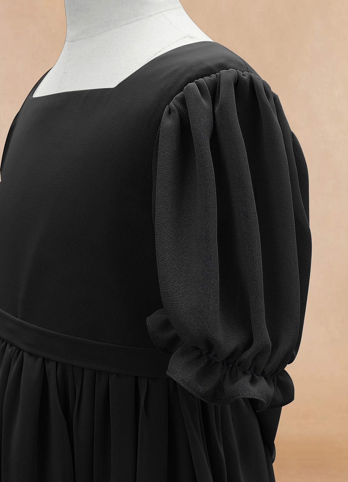 Azazie Joss Flower Girl Dresses Black A-Line with Sleeves Chiffon Dress image7