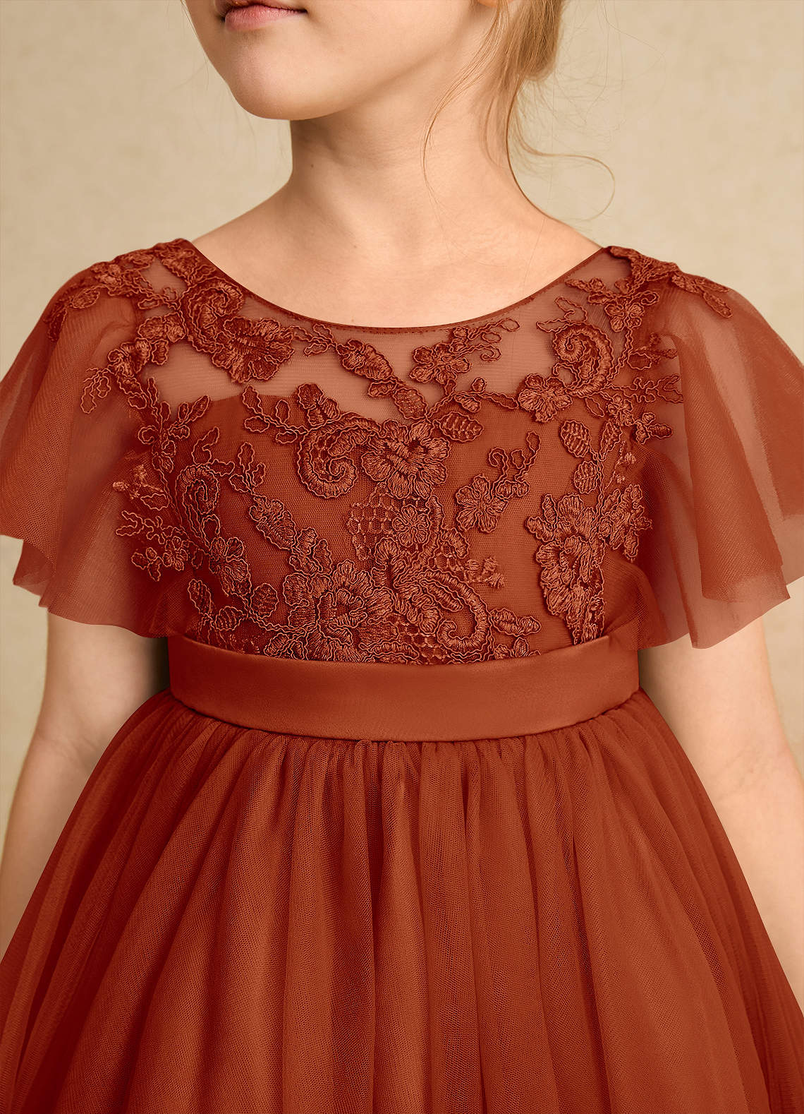 Azazie Queenie Flower Girl Dresses Paprika A-Line Lace Dress image3