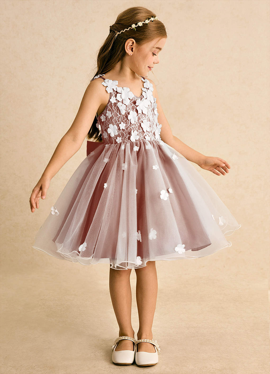 Azazie Junebug Robe Demoiselle D'honneur Fillette Robe Princesse en Tulle Dentelle Ivoire Auburn image3