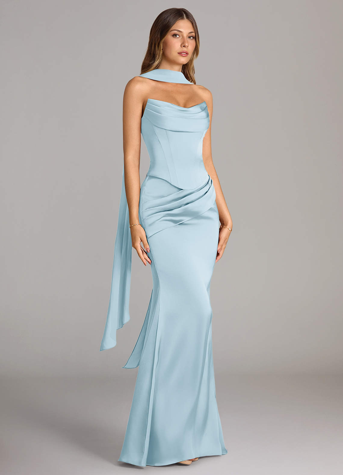 Azazie Sorrel Bridesmaid Dresses Sky Blue Mermaid Strapless Stretch Satin Convertible Dress image2