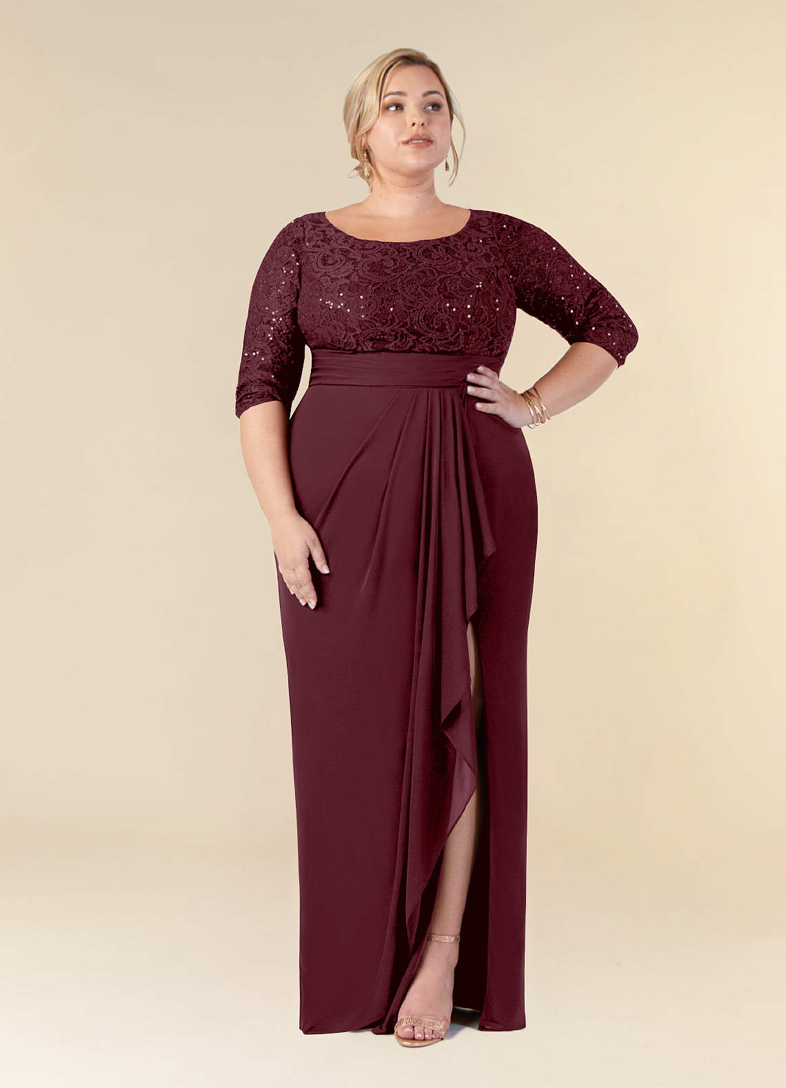 Azazie Macie Kleider für die Brautmutter Etui Pailletten Schaufel Spitze Kleid Cabernetrot image1