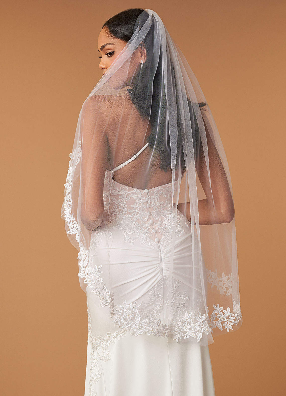 front Cordelia Flower Lace Hip Length Veil