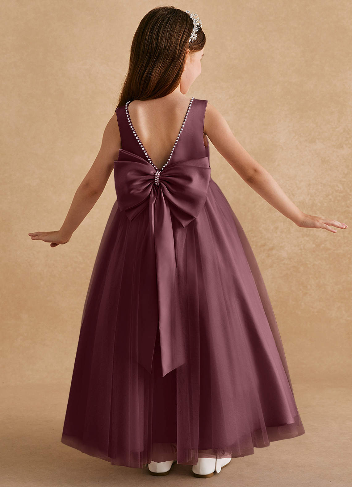 Azazie Cookie Flower Girl Dresses Sangria A-Line Bow Tulle Dress image1