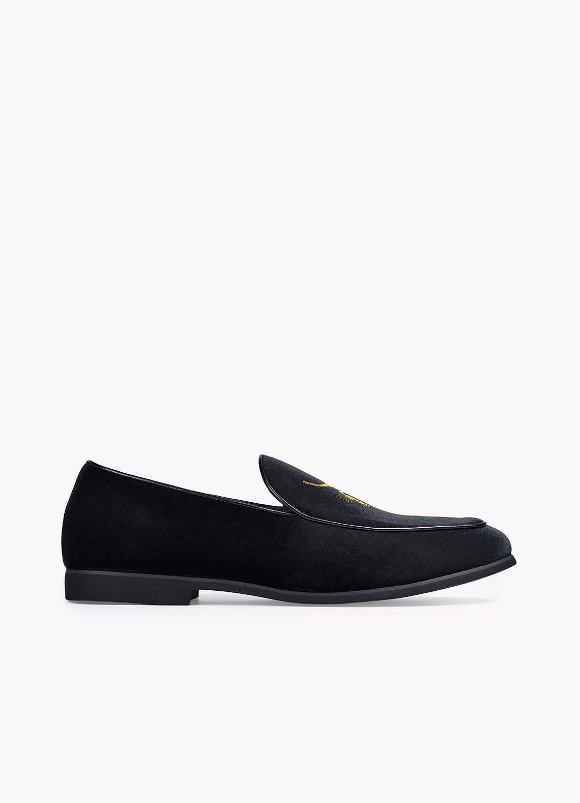 front Men's Velvet Embroidered Slip-On Loafers
