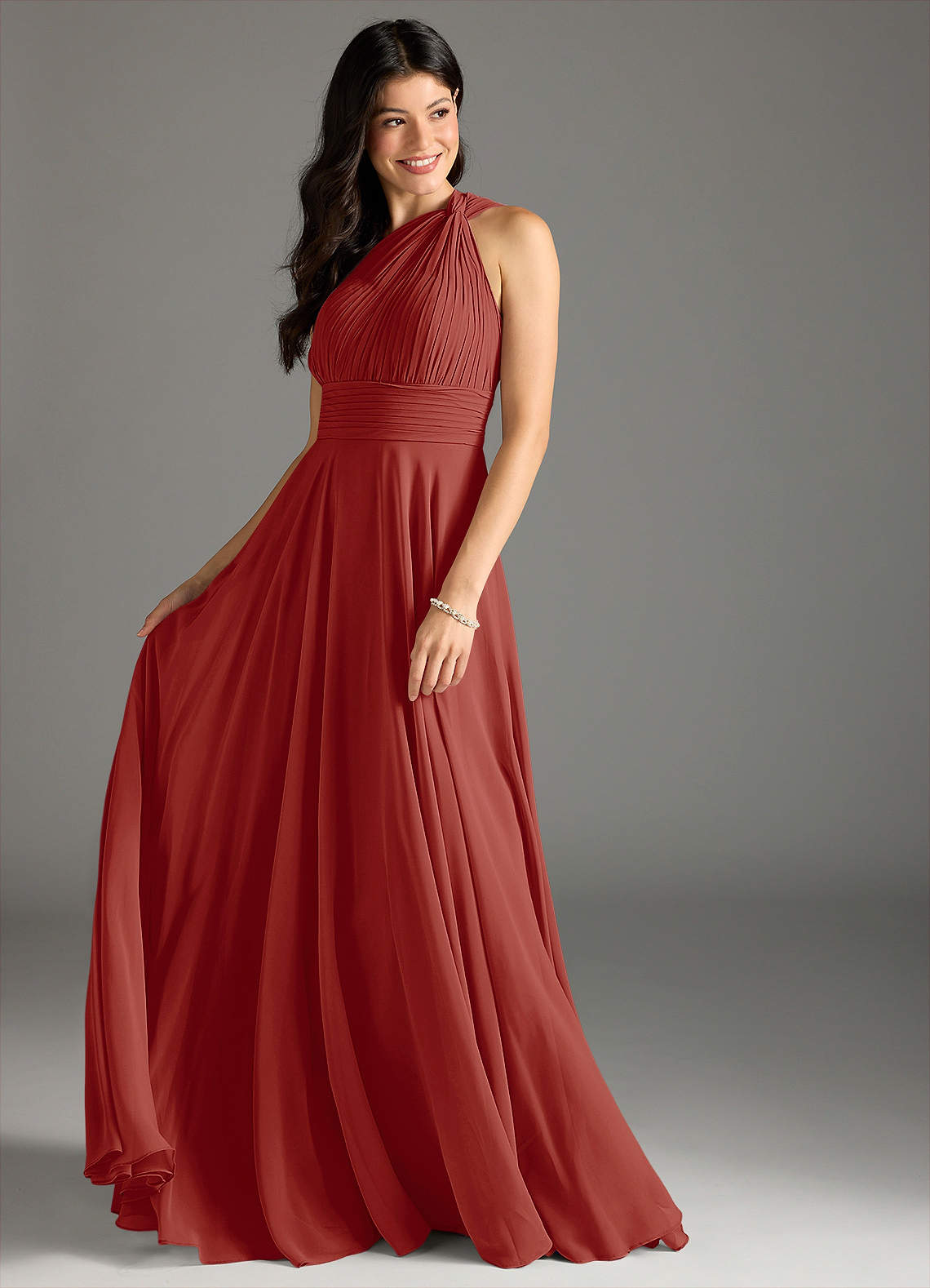 Azazie Charlize Bridesmaid Dresses Terracotta A-Line One Shoulder Chiffon Dress image2