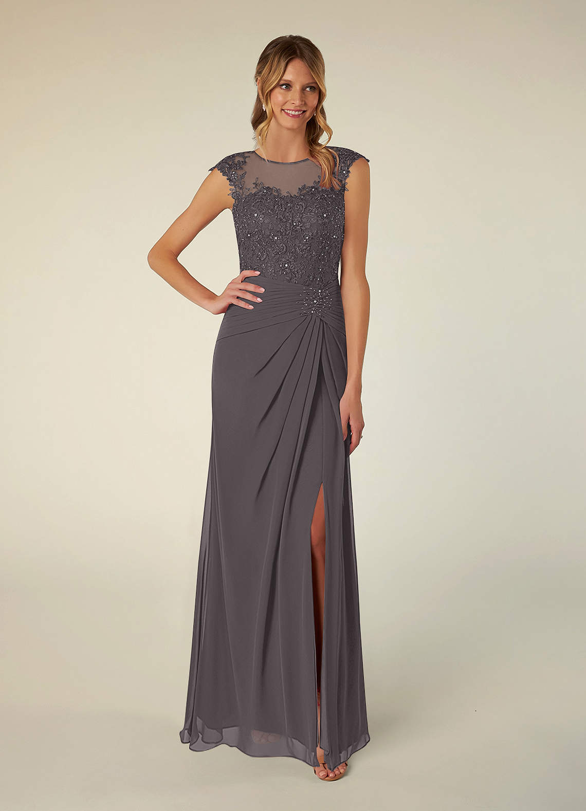 Azazie Libby Mother of the Bride Dresses Steel Grey A-Line Scoop Sequins Chiffon Dress image1