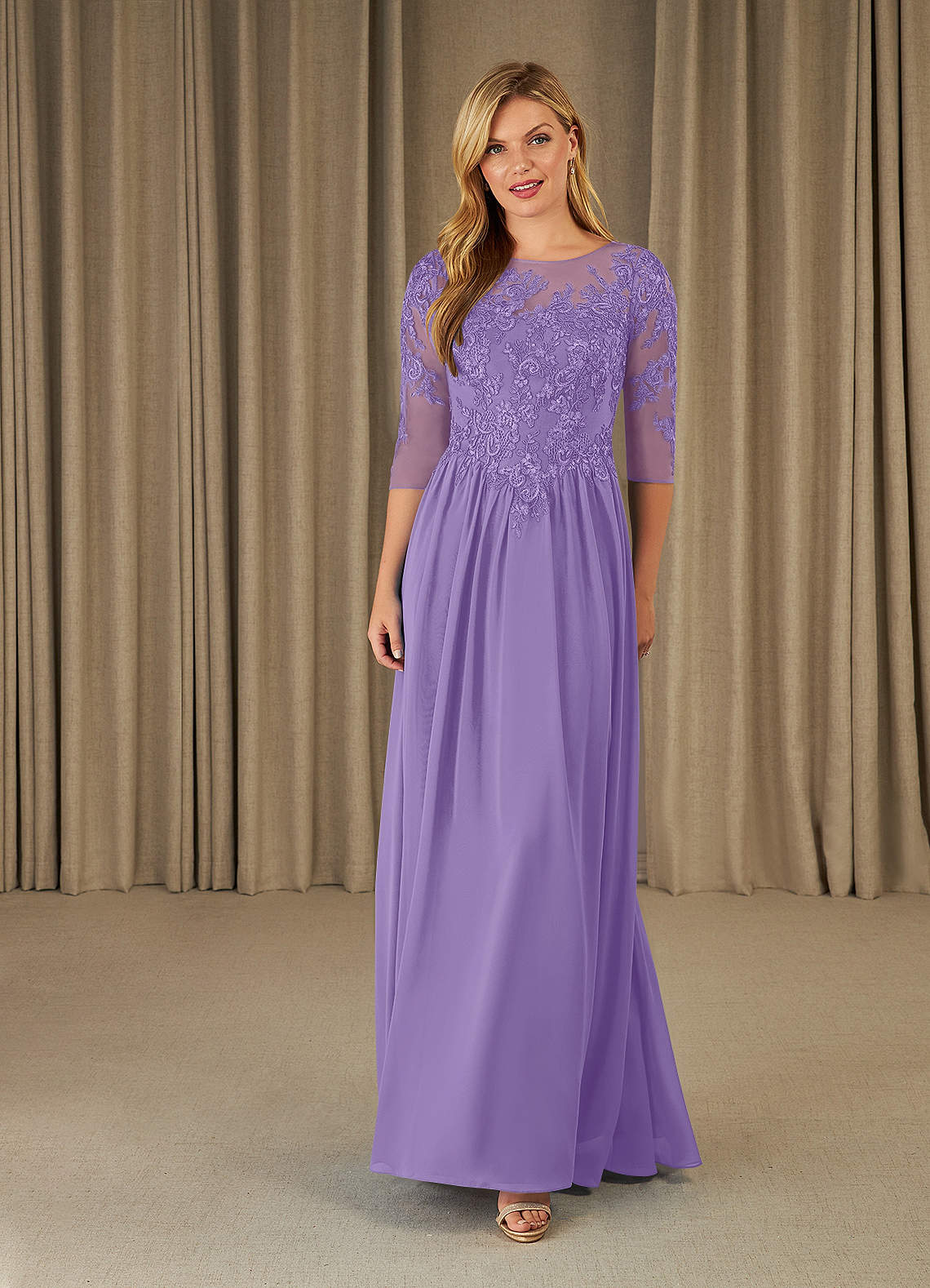 Azazie Mirielle Kleider für die Brautmutter A-Linie Schaufel Spitze Chiffon Kleid Tahiti image1