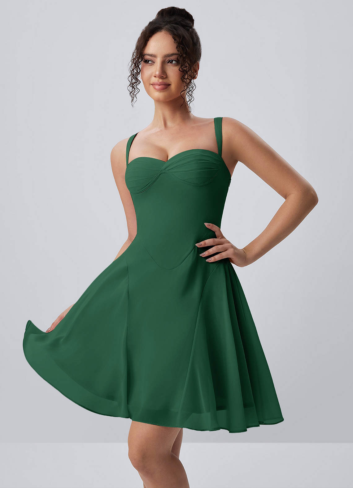 emerald green skater dress Emerald Green Mini Dress - Chiffon Halter Dress - Skater Dress