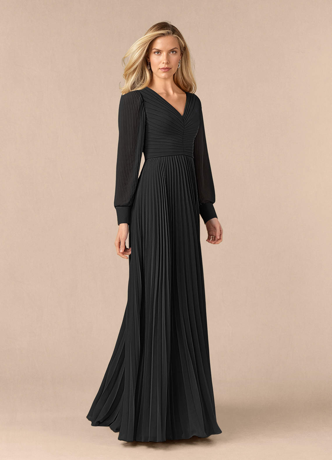 ドレス Azazie Zina Black A-Line Pleated Chiffon Dress Ready to Ship | Azazie