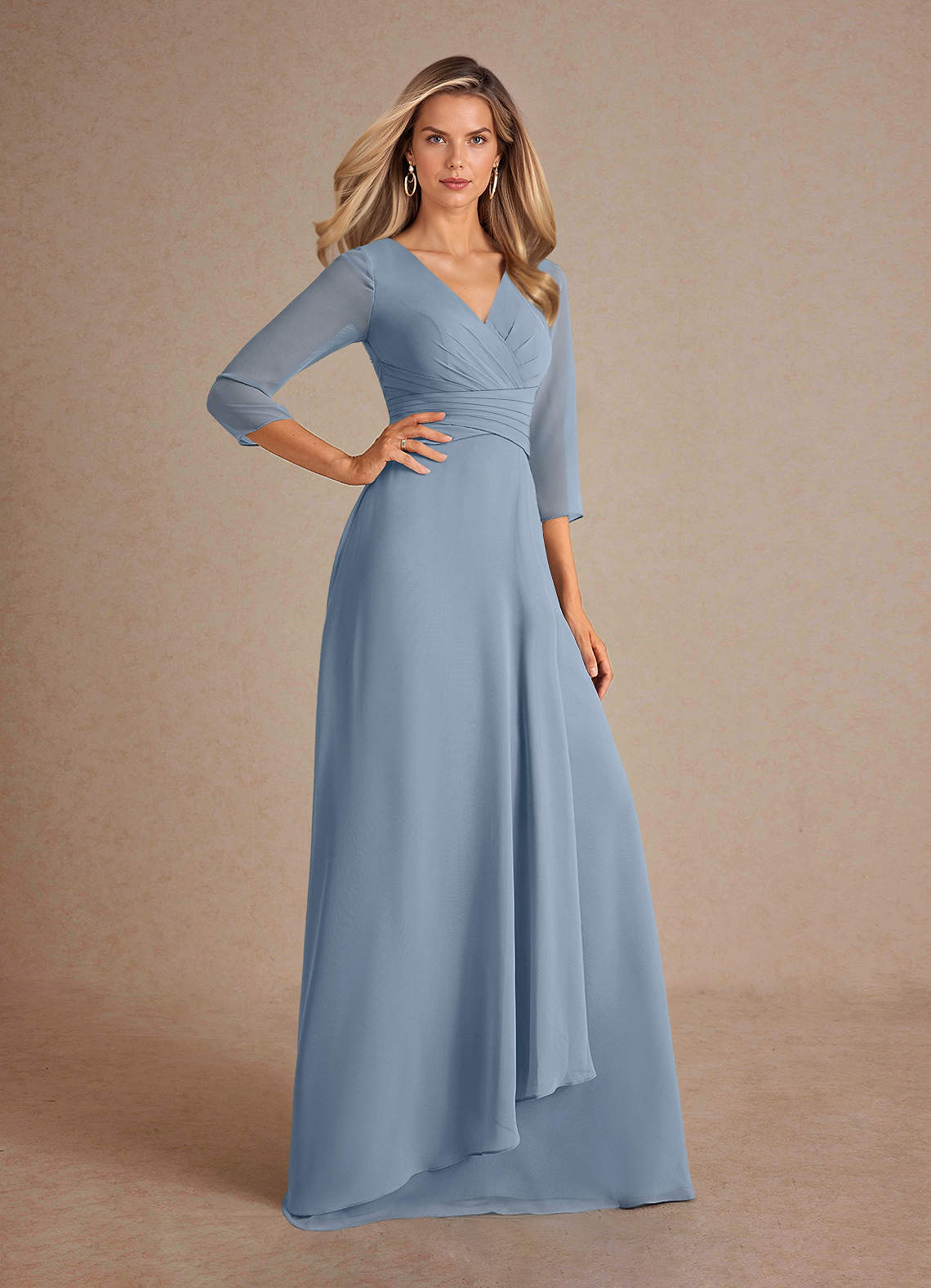 Azazie Mayfield Abiti per la Madre della Sposa Abito A-Line in Chiffon Plissettato Blu Polveroso image3