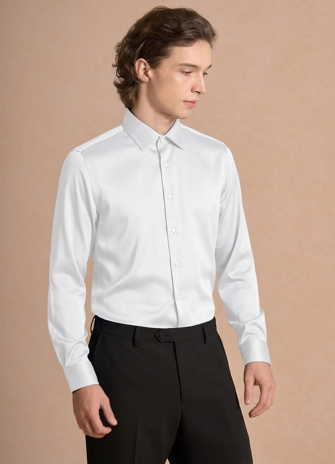 front Julian White Stretch Satin Dress Shirt