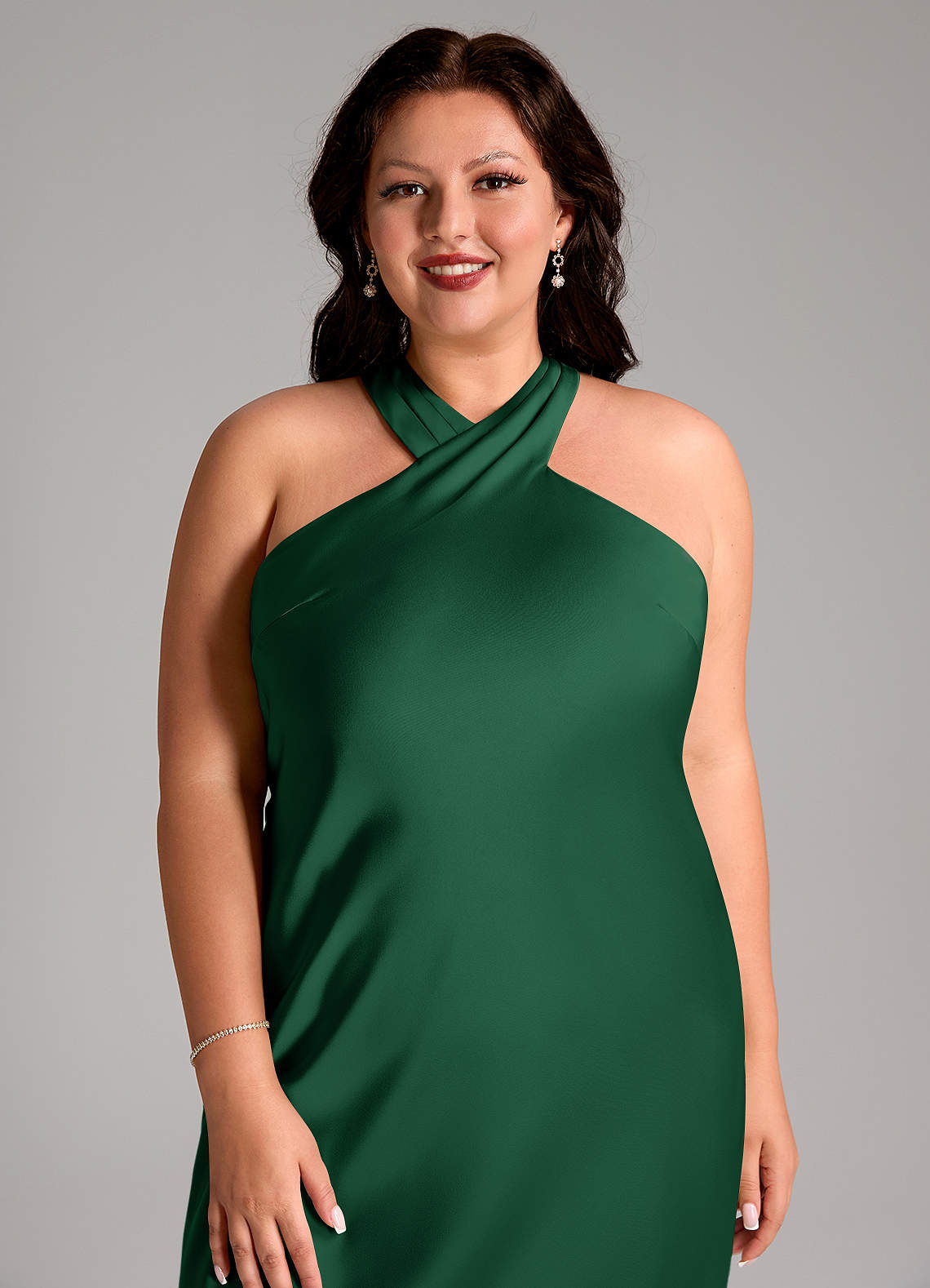 Azazie Doretta Bridesmaid Dresses Dark Green Mermaid Pleated Stretch Satin Dress image12