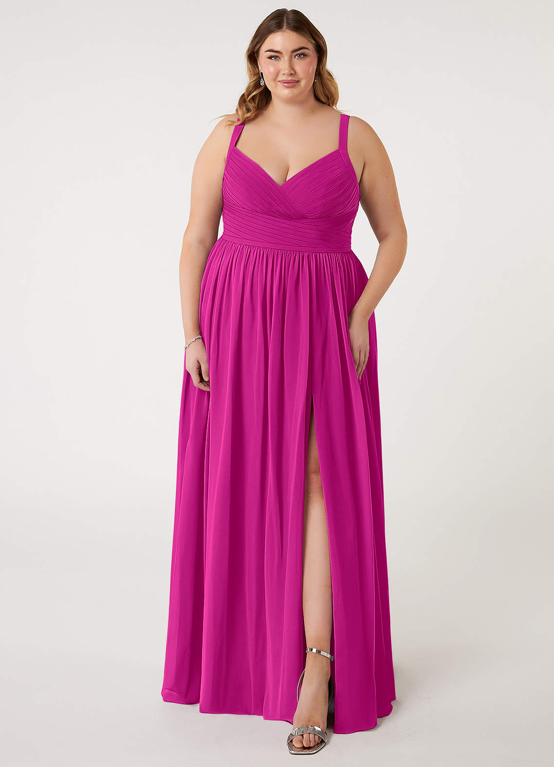 Azazie Chanel Brautjungfernkleider A-Linie Plissee Chiffon Kleid Fuchsia image1