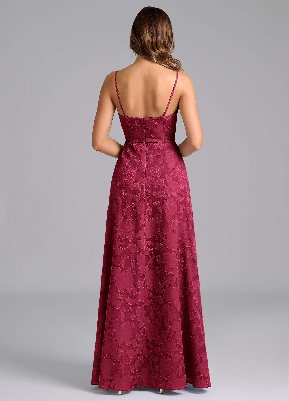 Azazie Wren Burgundy Floral Burnout Bridesmaid Dresses | Azazie