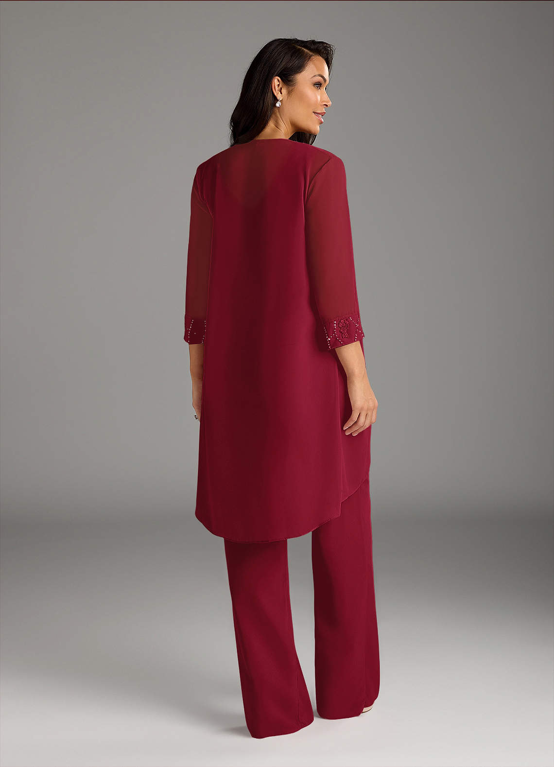 Azazie Maura Mother of the Bride Dresses Burgundy Jumpsuit/Pantsuit Sequins Chiffon Dress image3