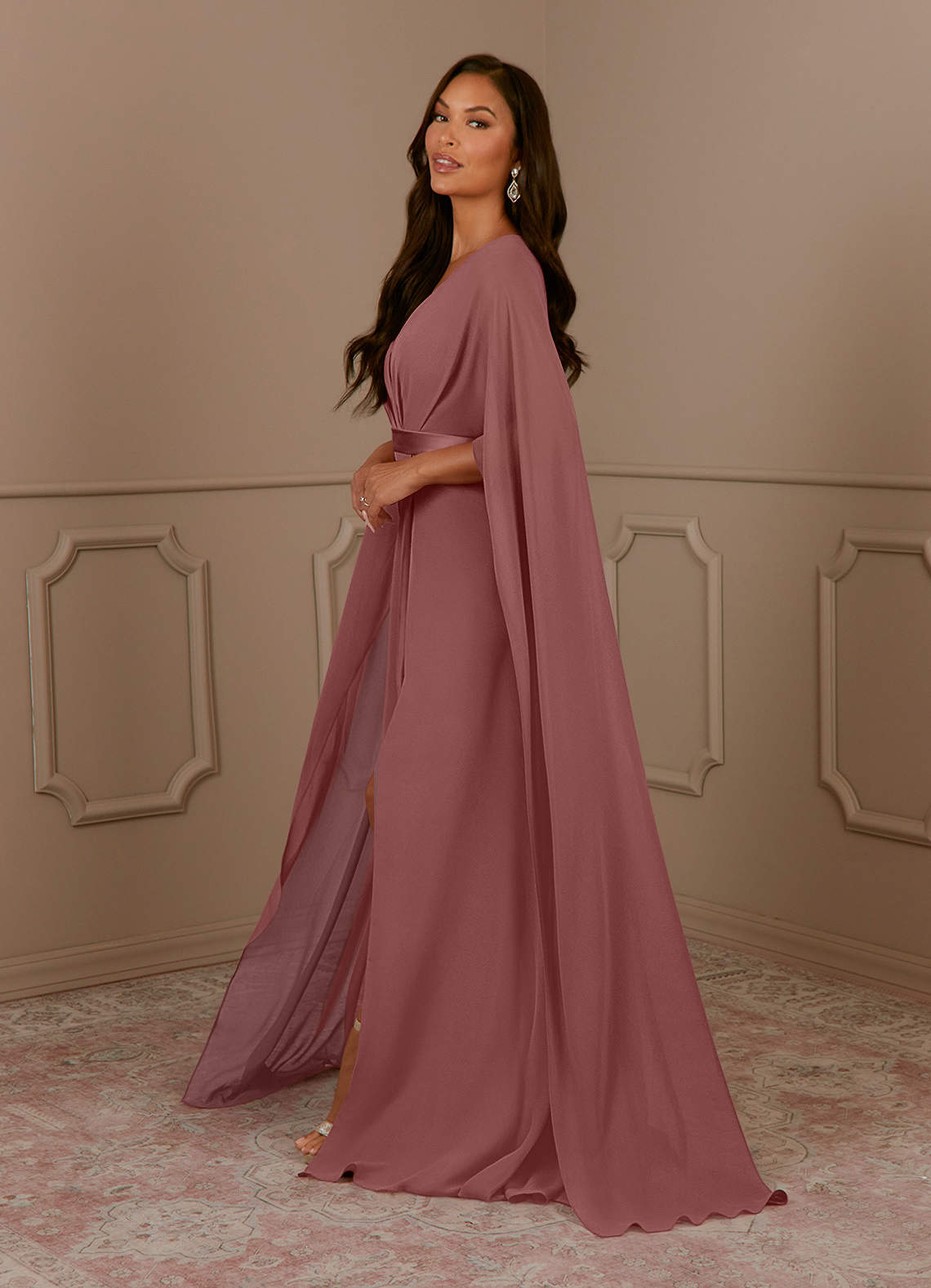 Azazie Isa Mother of the Bride Dresses Desert Rose A-Line V-Neck Pleated Chiffon Dress image1