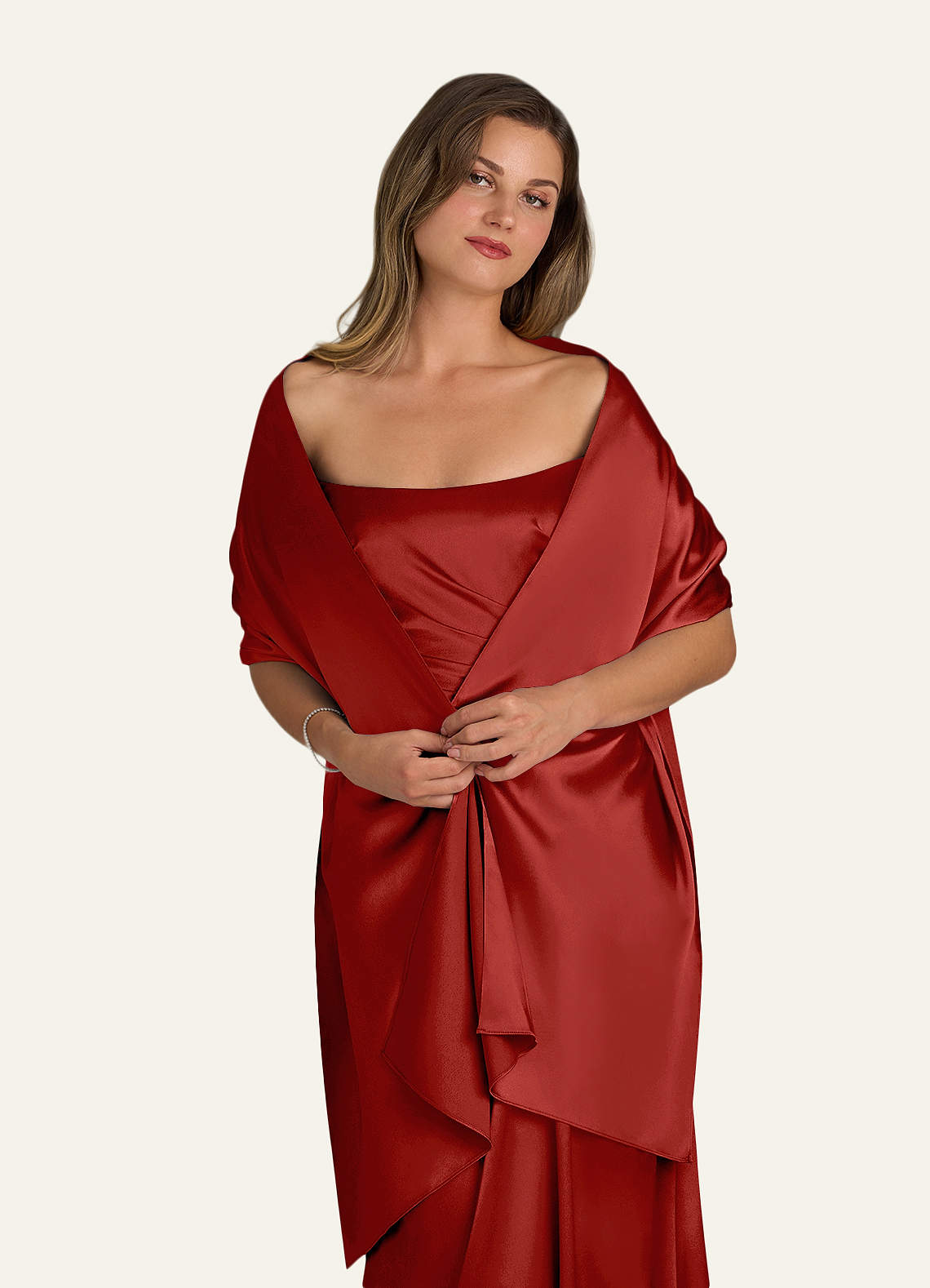 front Azazie Matching Color Metallic Satin Shawl