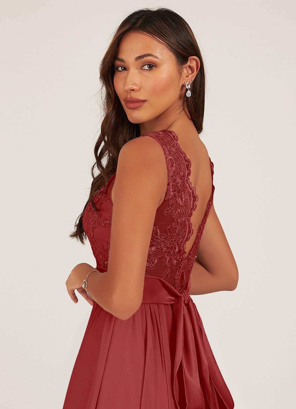 Azazie Gertrude Bridesmaid Dresses Rust A-Line Lace Chiffon Dress image6