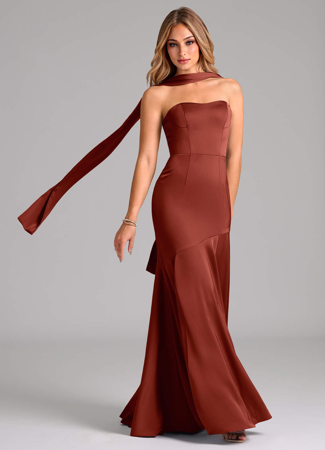 Azazie Shiloh Bridesmaid Dresses Terracotta Mermaid Strapless Stretch Satin Convertible Dress image1
