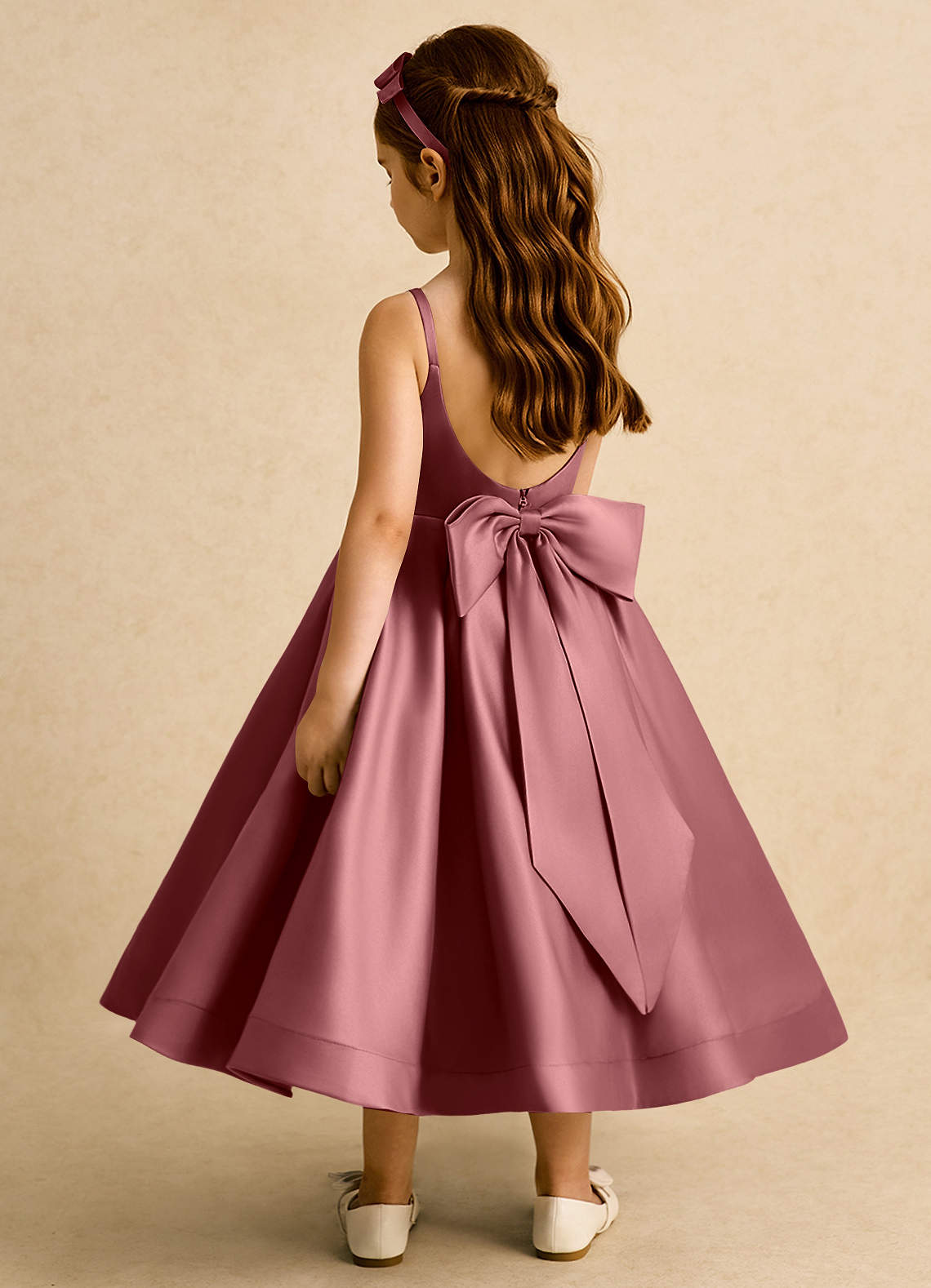 Azazie Babs Flower Girl Dresses Amethyst Ball-Gown Pleated Matte Satin Dress image1