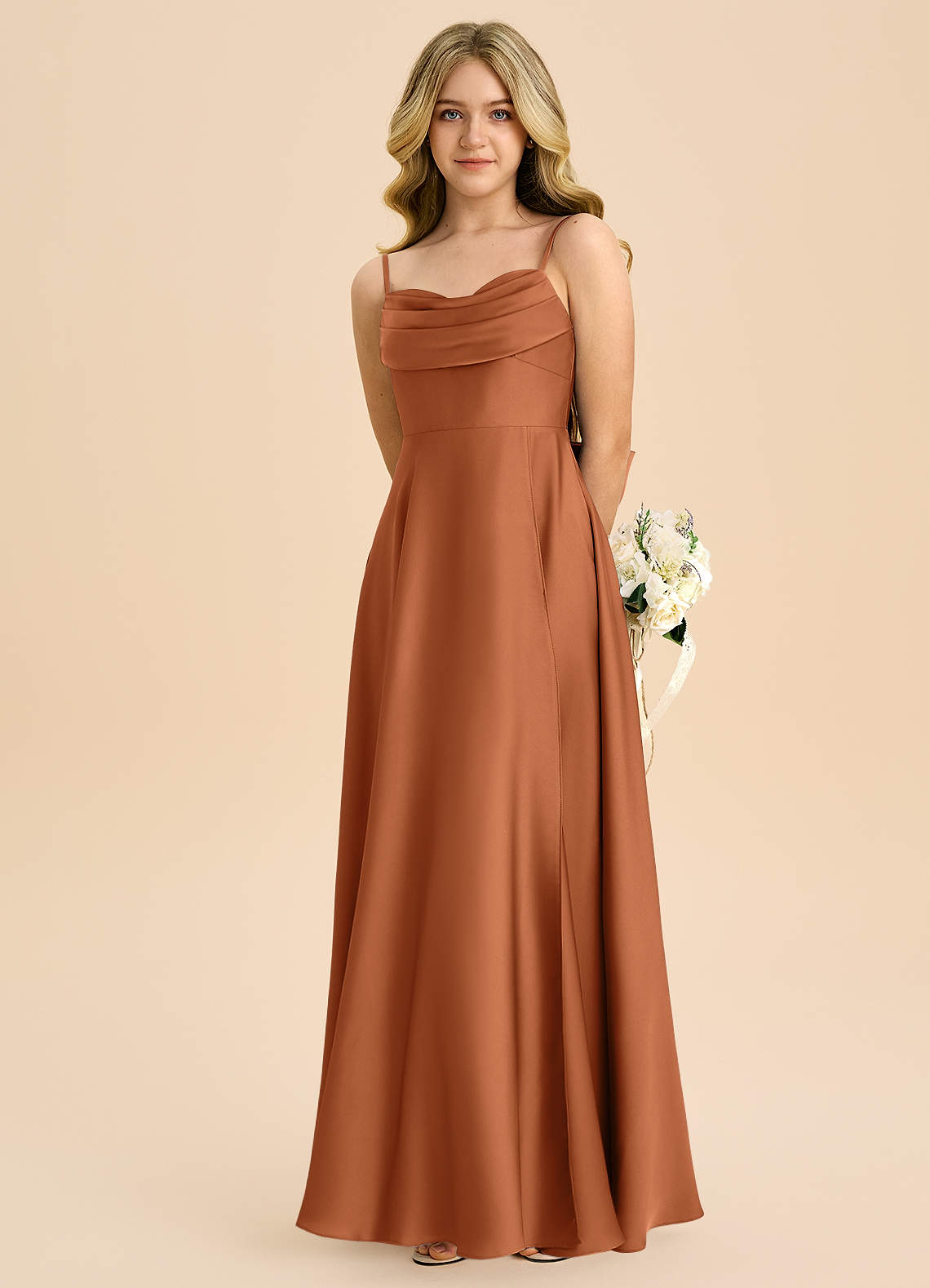 Azazie Bear Junior Copper A-Line Sweetheart Neckline Stretch Satin Dress image5