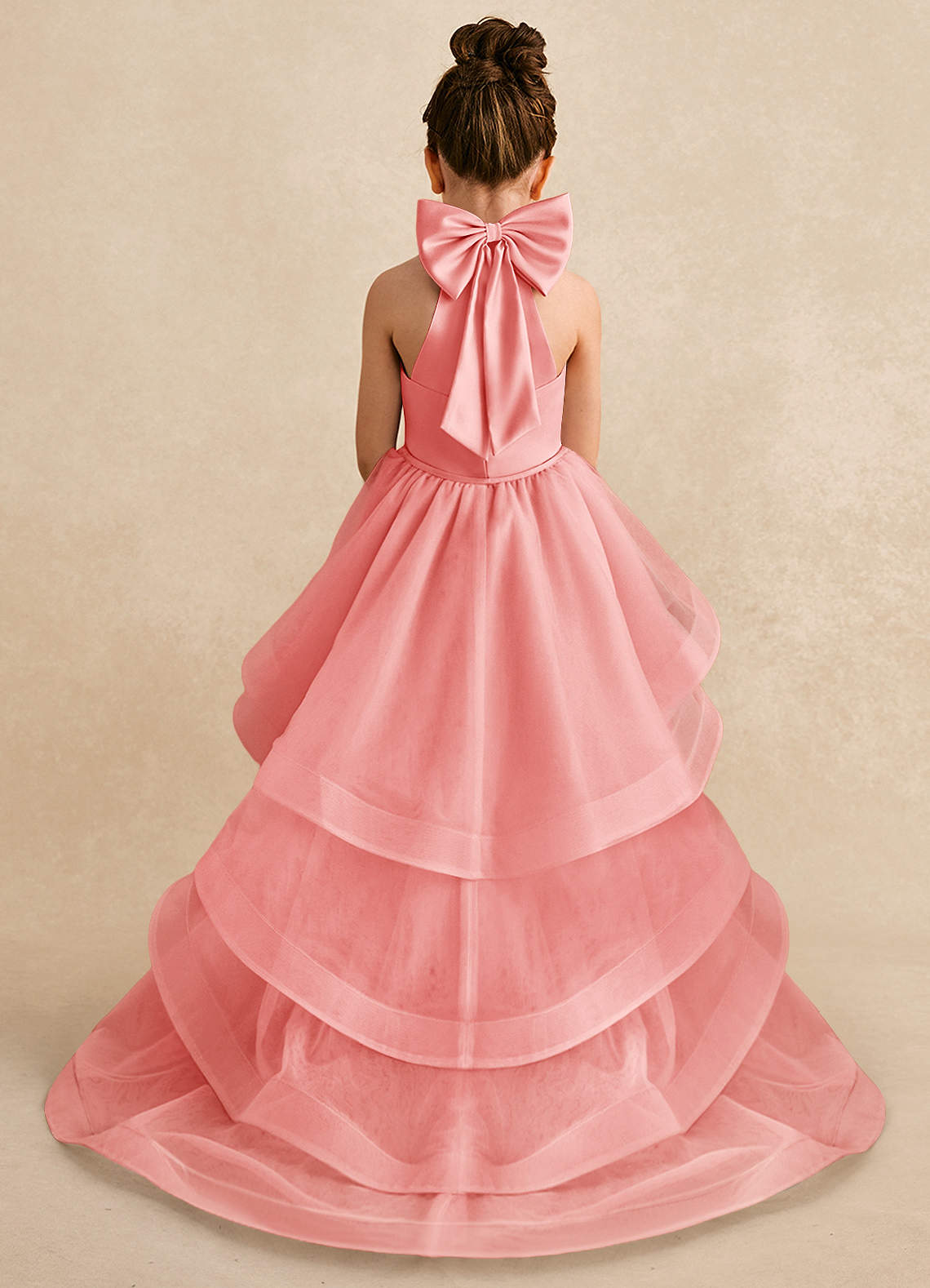 Azazie Bev Flower Girl Dresses Coral A-Line Convertible Tulle Dress image1