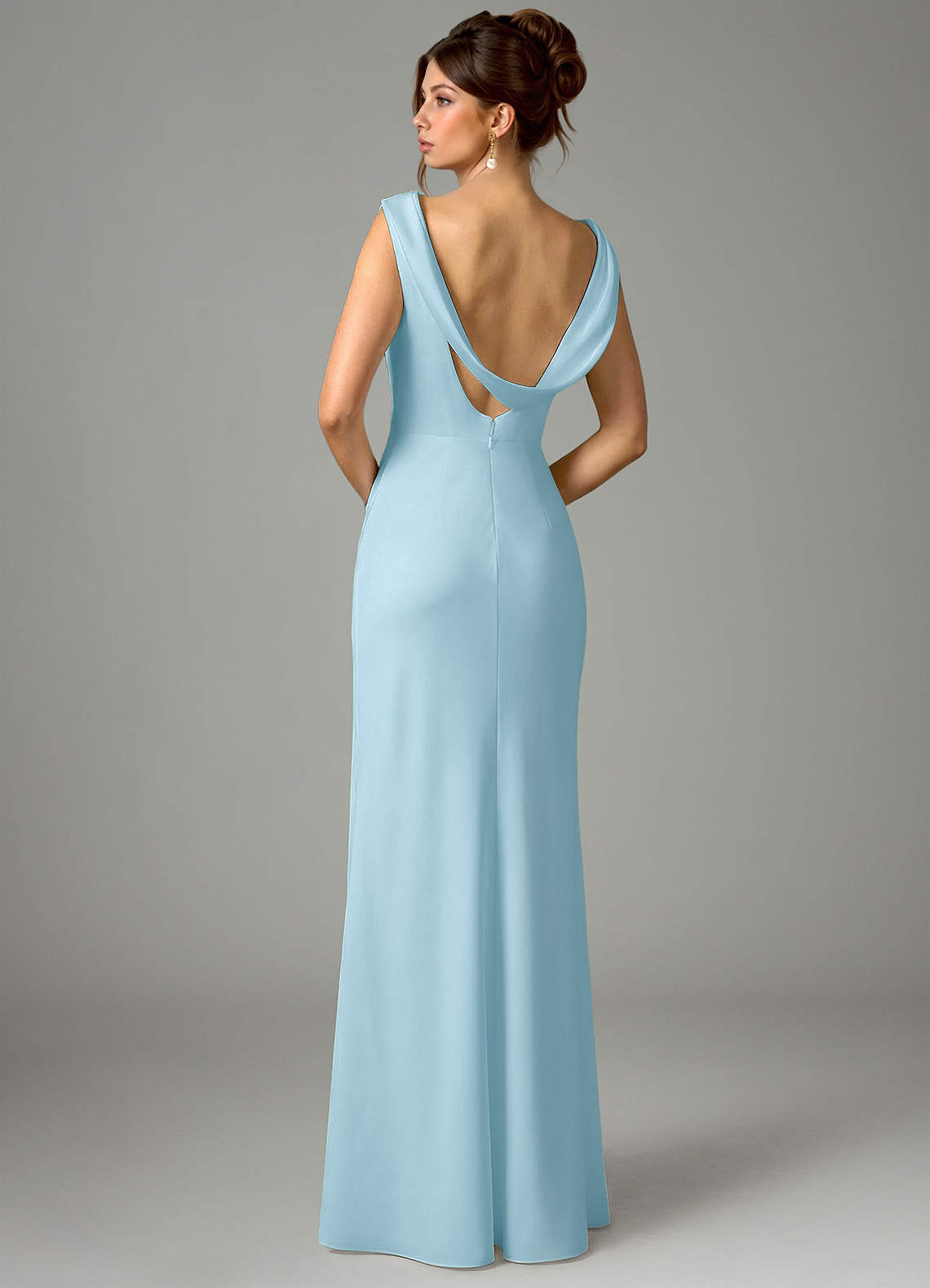 Azazie Kieryn Bridesmaid Dresses Sky Blue Mermaid Pleated Stretch Satin Dress image5