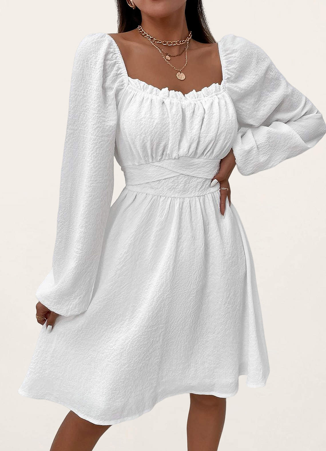 white skater dress long sleeve