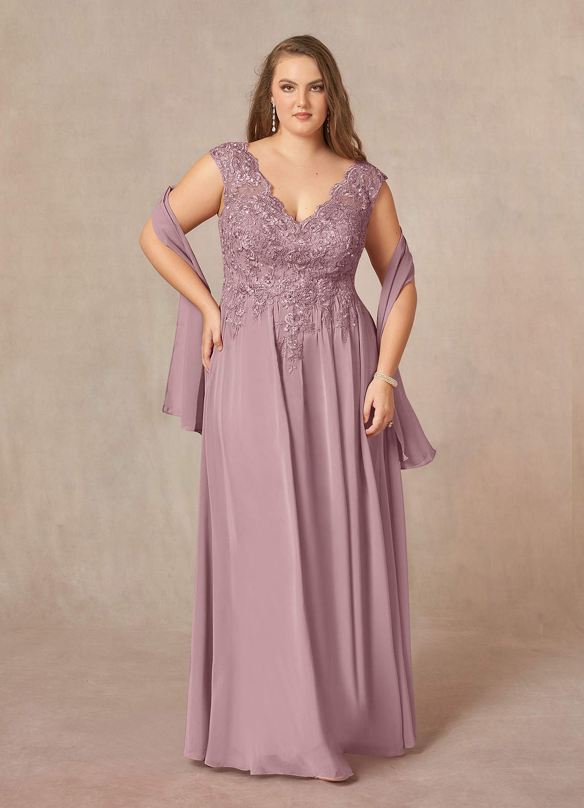 Azazie Amethyst Mother of the Bride Dresses Dusty Rose A-Line V-Neck Sequins Chiffon Dress image1