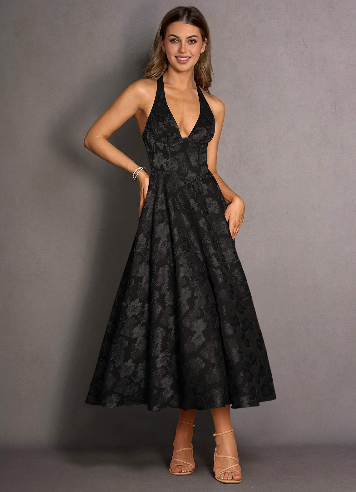 Isabeau Black Midi Dress | Azazie