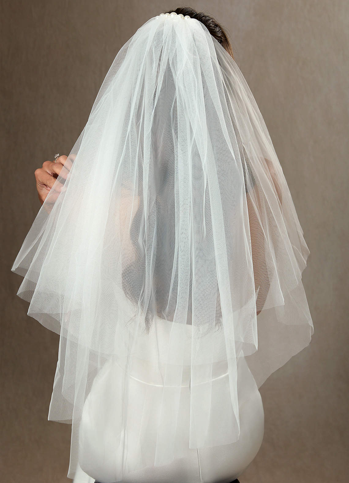 front Pearl Row Waist Length Layered Veil