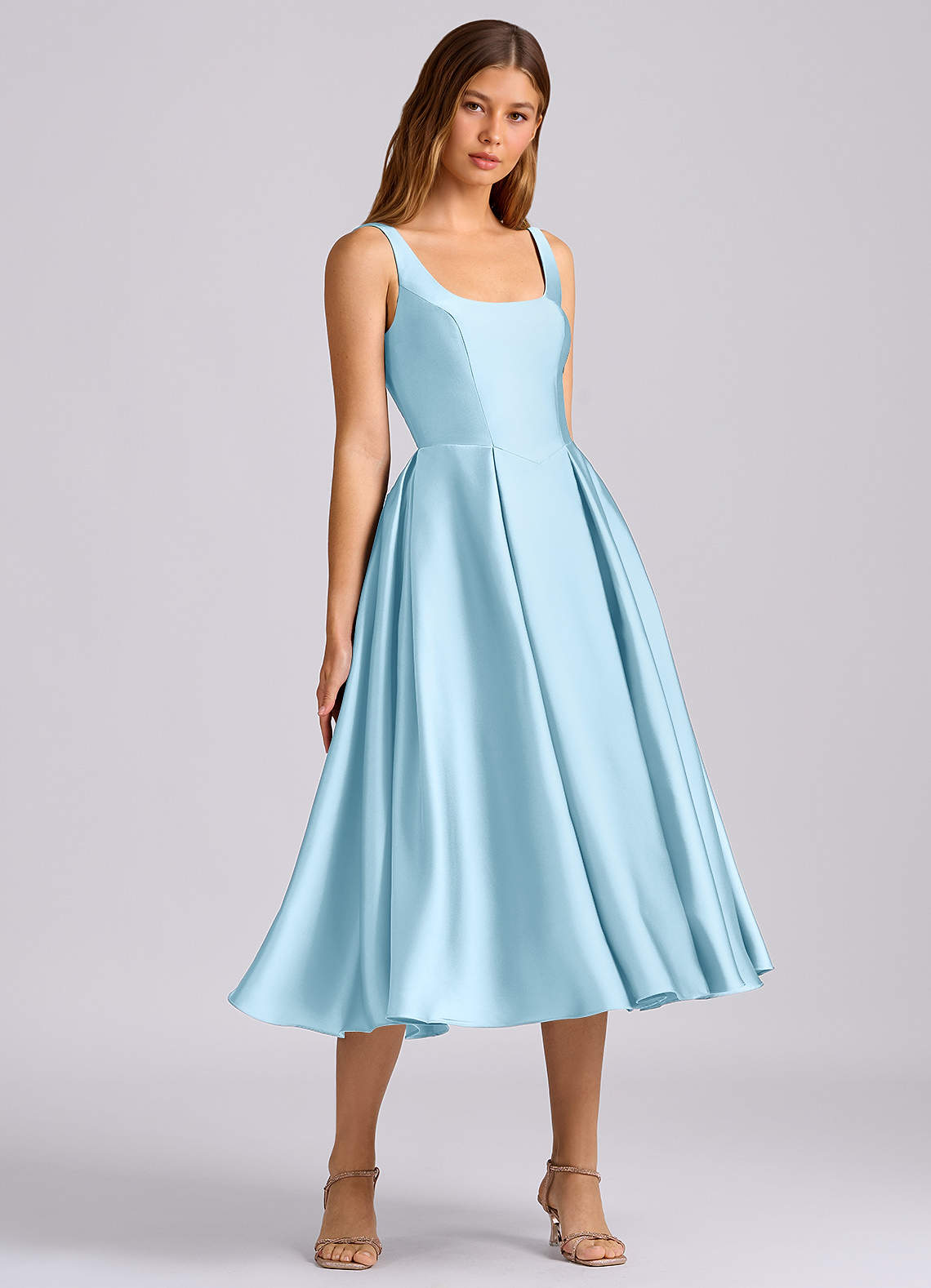Azazie Amalie Sky Blue Stretch Satin Bridesmaid Dresses | Azazie UK