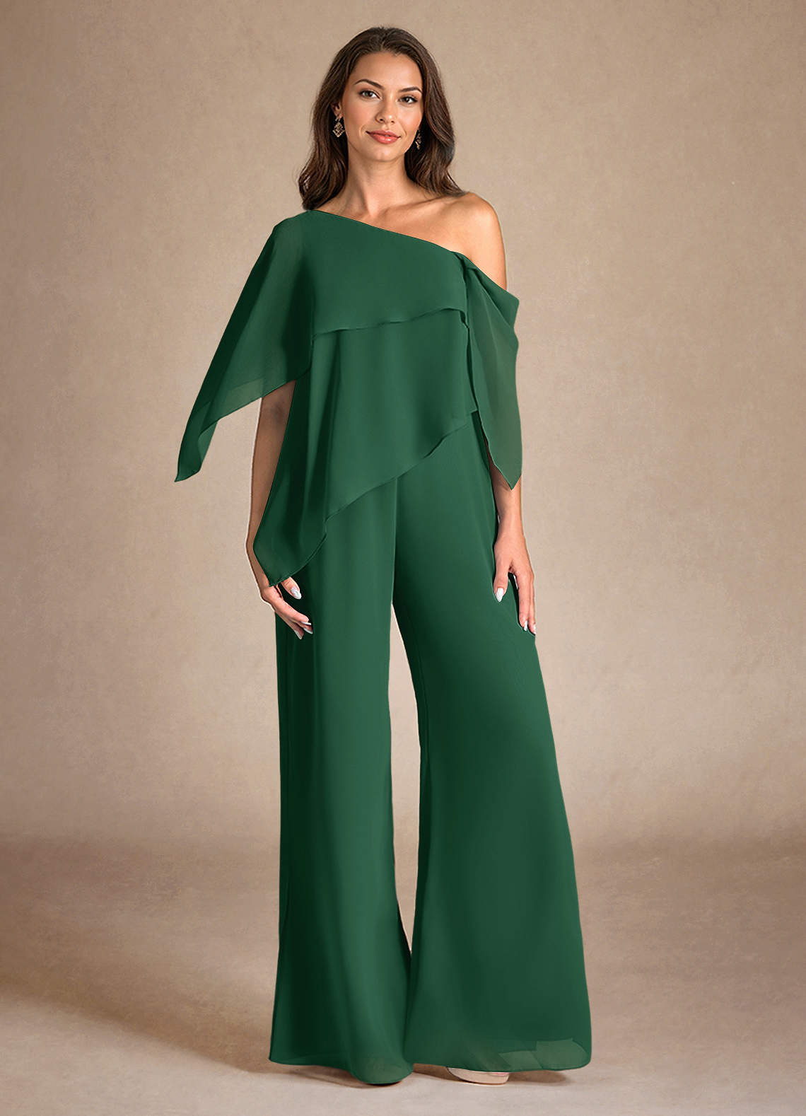 Azazie Halima Mother of the Bride Dresses Dark Green Jumpsuit/Pantsuit Side Slit Chiffon Dress image1