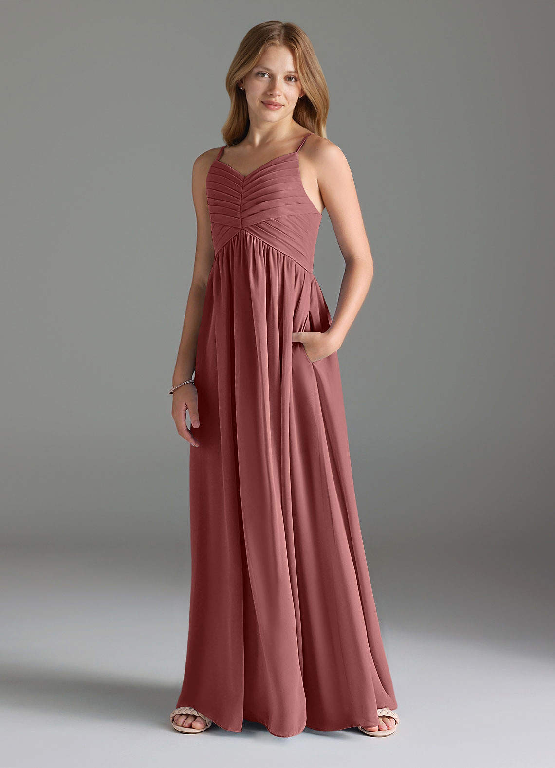 Azazie Alia Junior A-Linie Plissee Chiffon Kleid Amethyst image1