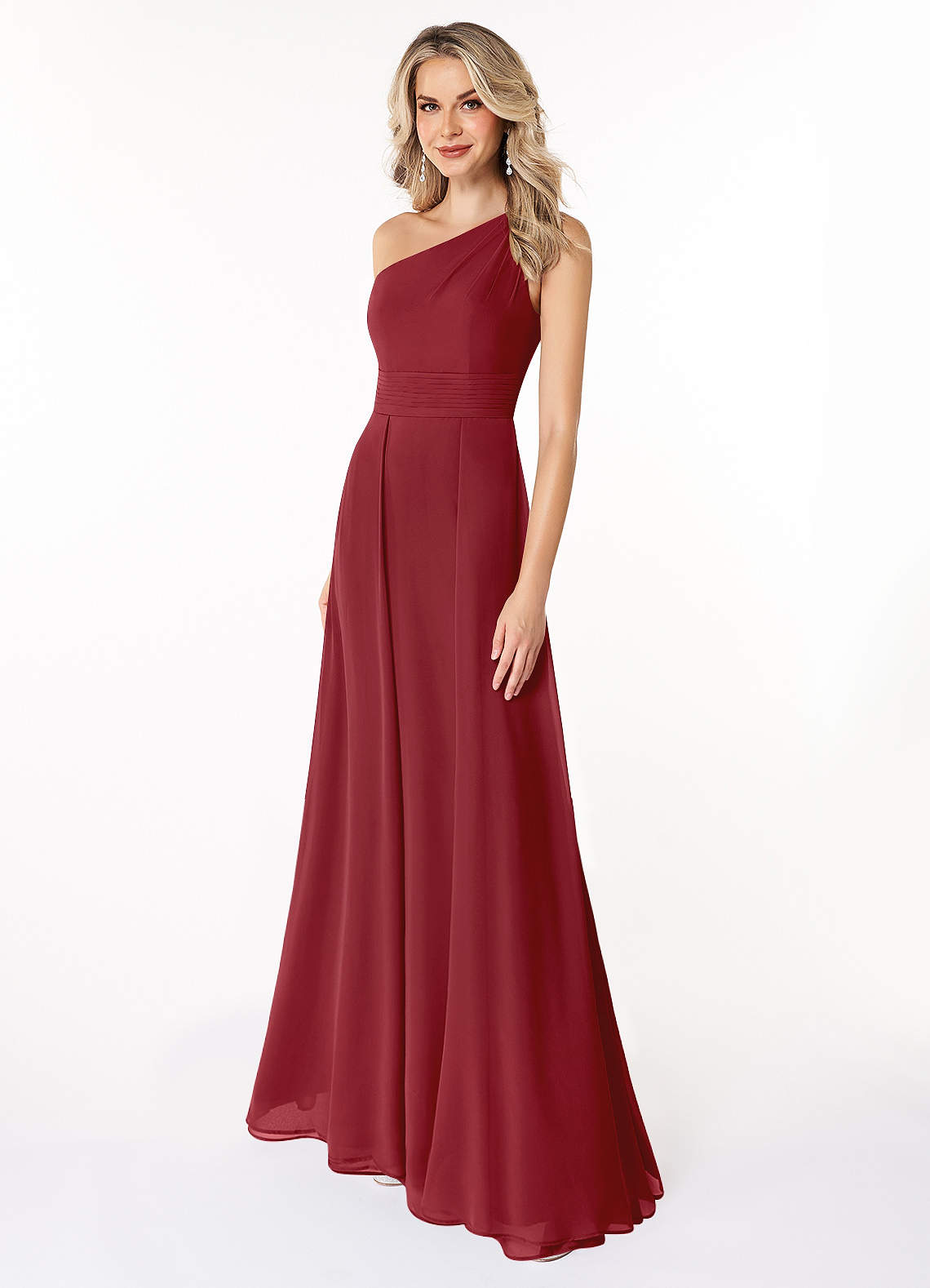 Azazie Dallas Bridesmaid Dresses Pomegranate A-Line One Shoulder Chiffon Dress image1