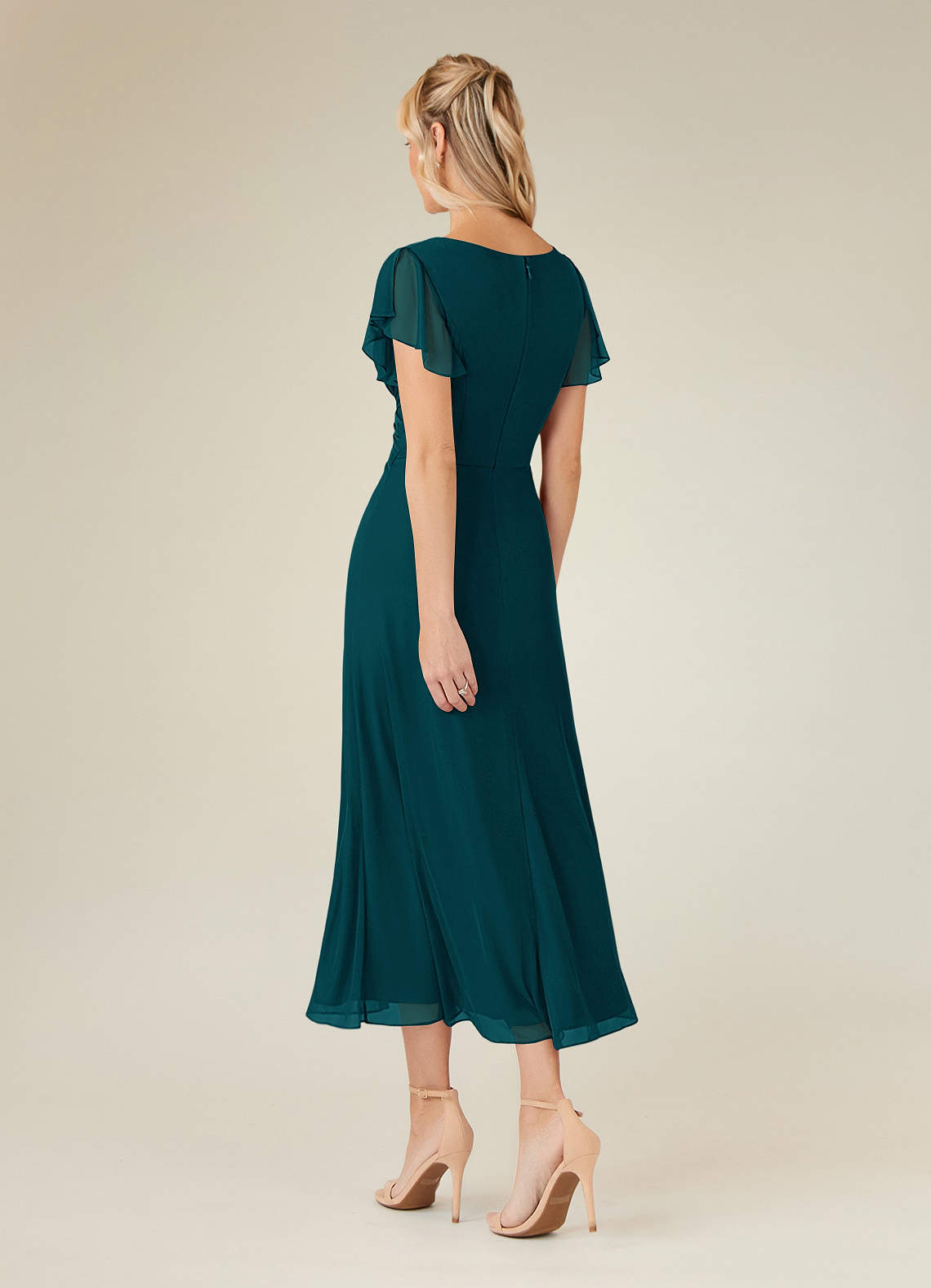 Azazie Vera Abiti per la Madre della Sposa Abito A-Line in Maglia con Scollo a V a Pieghe Pino image2