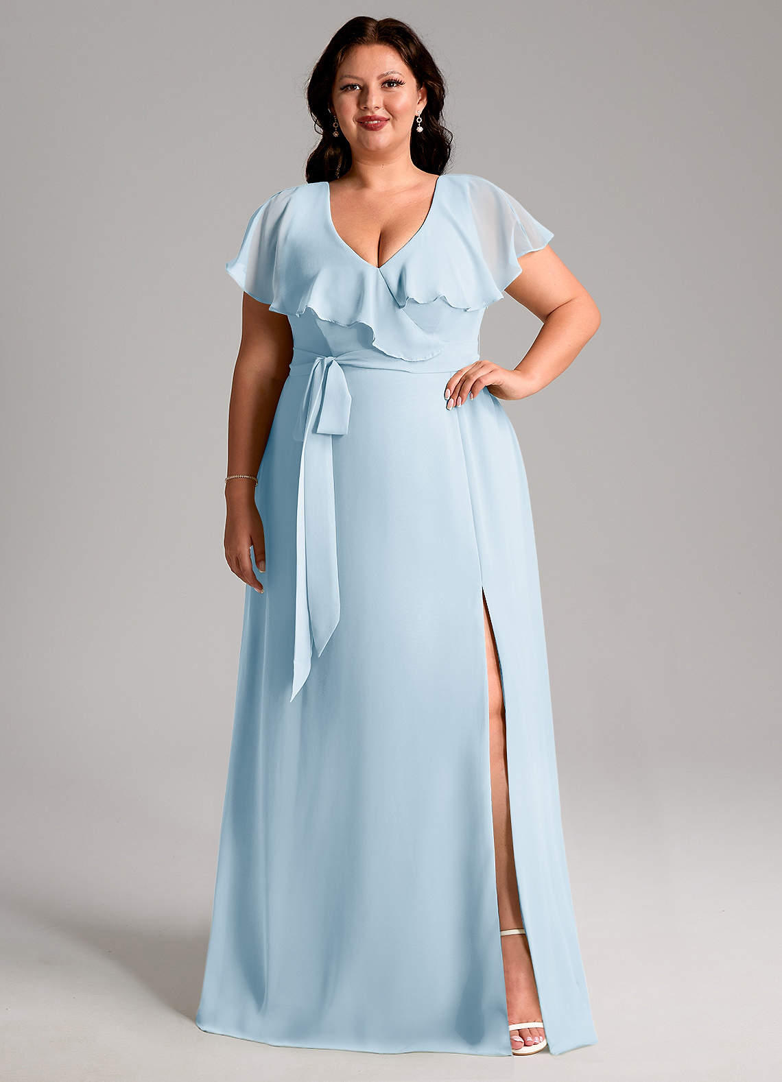 Azazie Lainey Bridesmaid Dresses Sky Blue A-Line with Pockets Chiffon Dress image1