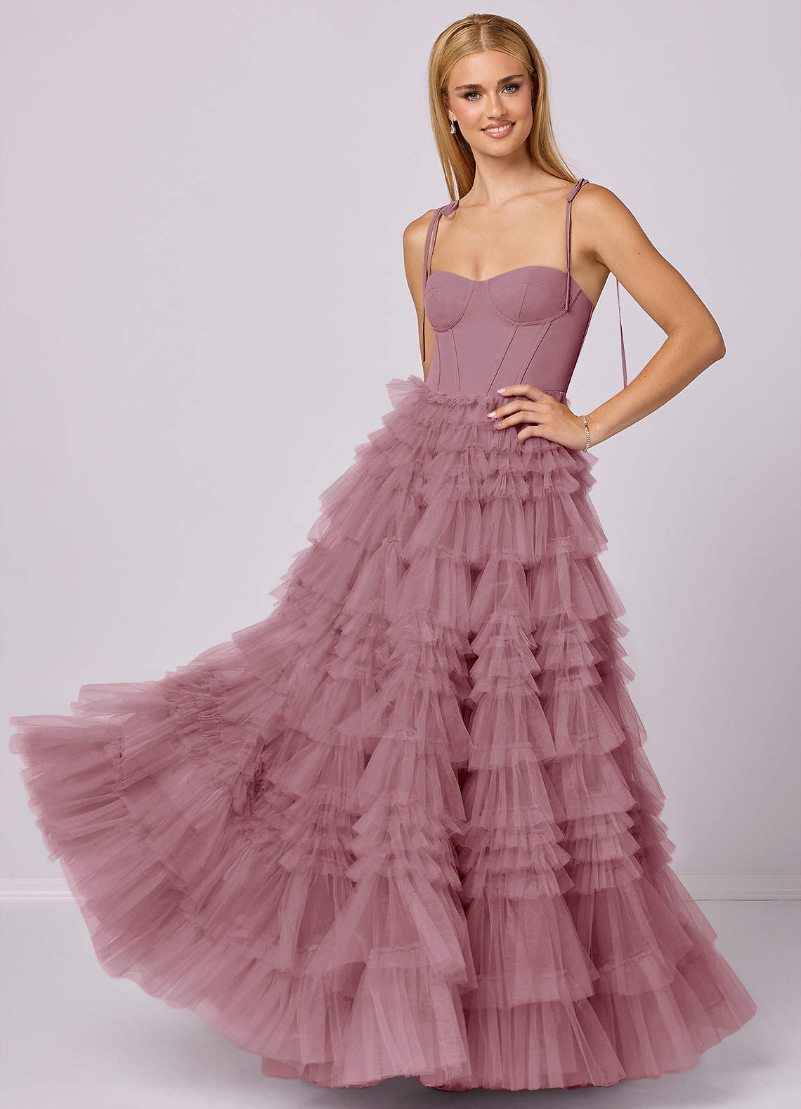 Barbie ♥ Azazie Abiti da Damigella Abito A-Line in Tulle Scollo a Cuore Vintage Malva image1