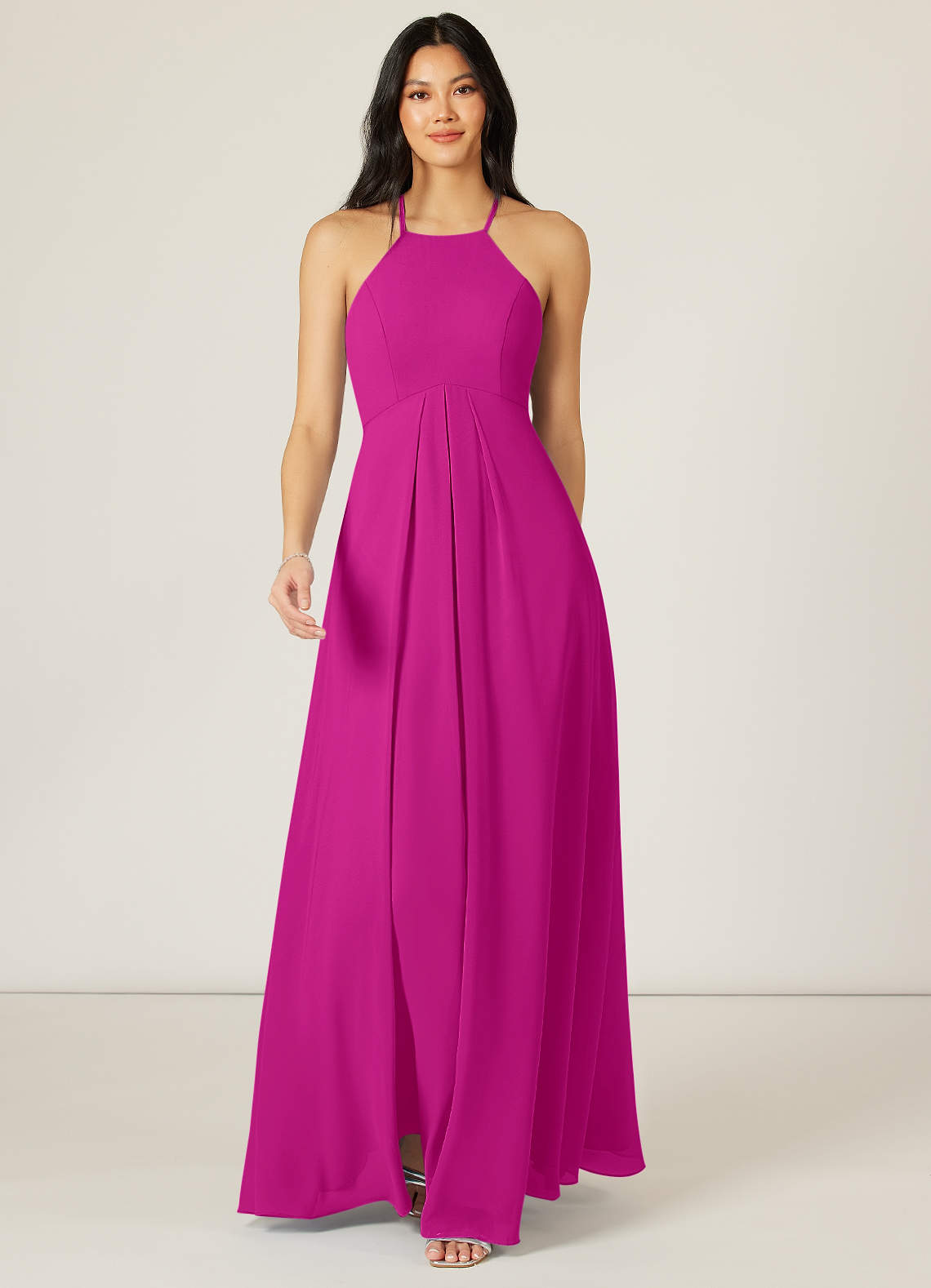 Azazie Sarah Jurken voor bruidsmeisjes Jurk van Chiffon met rijk Geplooid Fuchsia image1