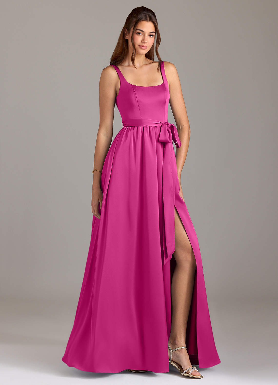 Azazie Elliott Brudtärnklänningar Klänning av A-Linje i Stretch Satin med fickor Fuchsia image1